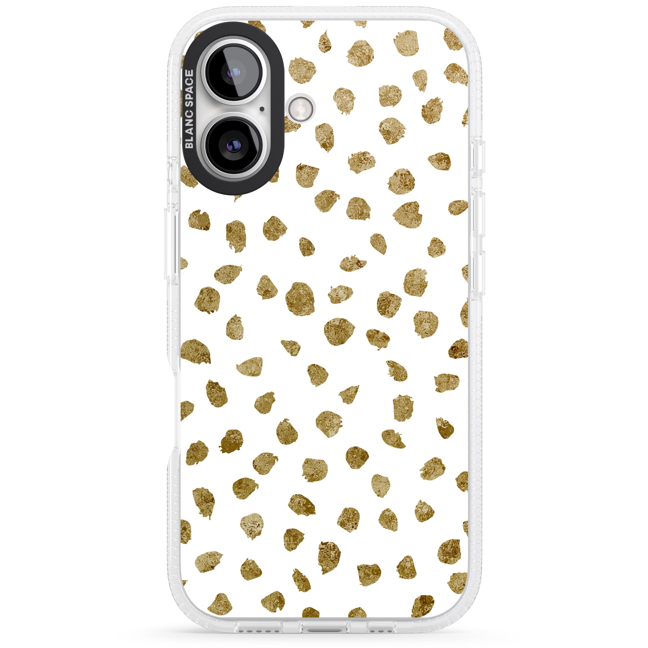 Gold Look on White Dalmatian Polka Dot Spots iPhone 16 / 16 Plus Clear Case Impact Air - Blanc Space