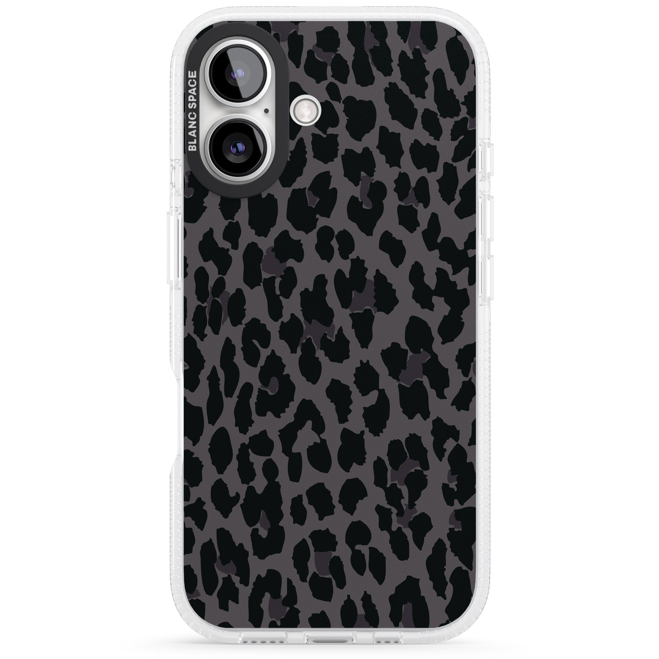 Dark Animal Print Pattern Large Leopard iPhone 16 / 16 Plus Clear Case Impact Air - Blanc Space