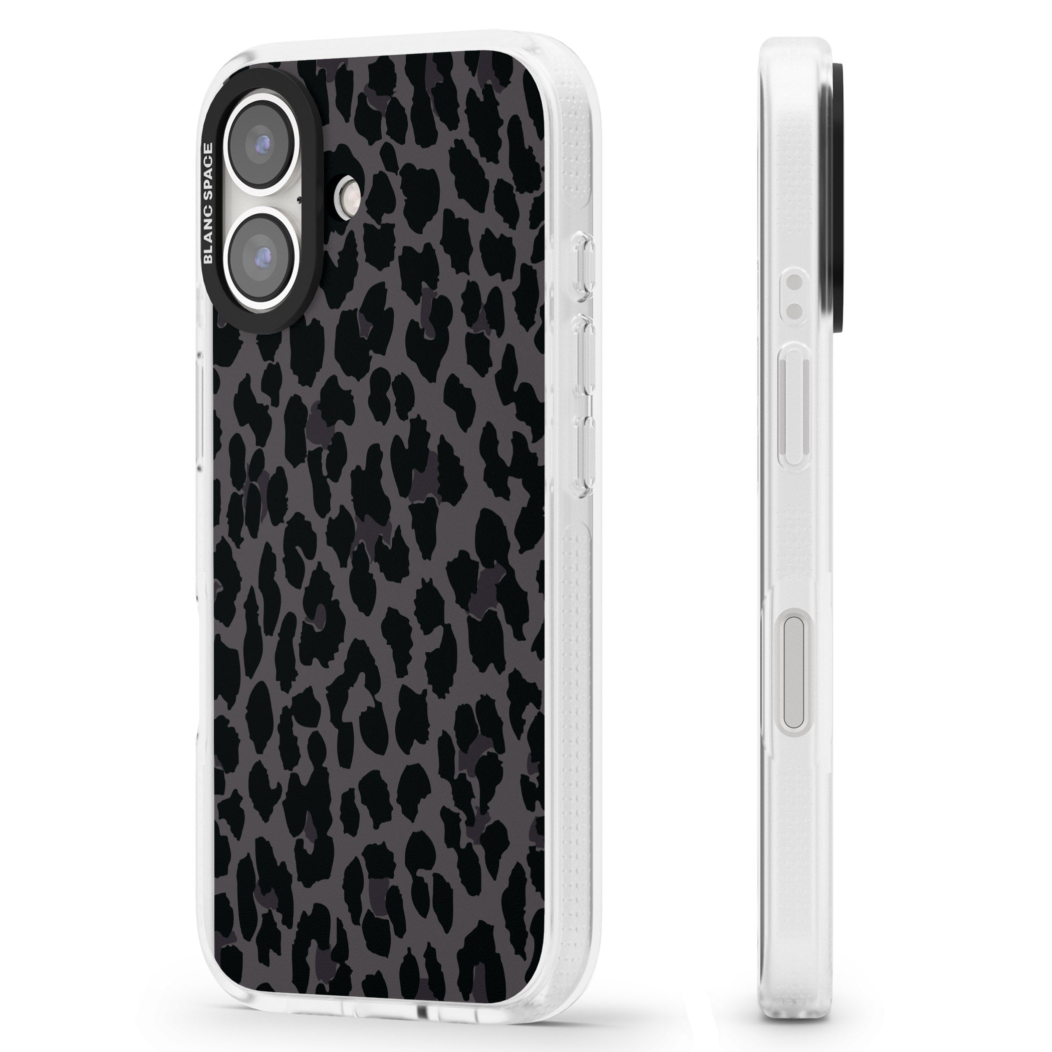 Dark Animal Print Pattern Large Leopard iPhone 16 / 16 Plus Clear Case Impact Air - Blanc Space