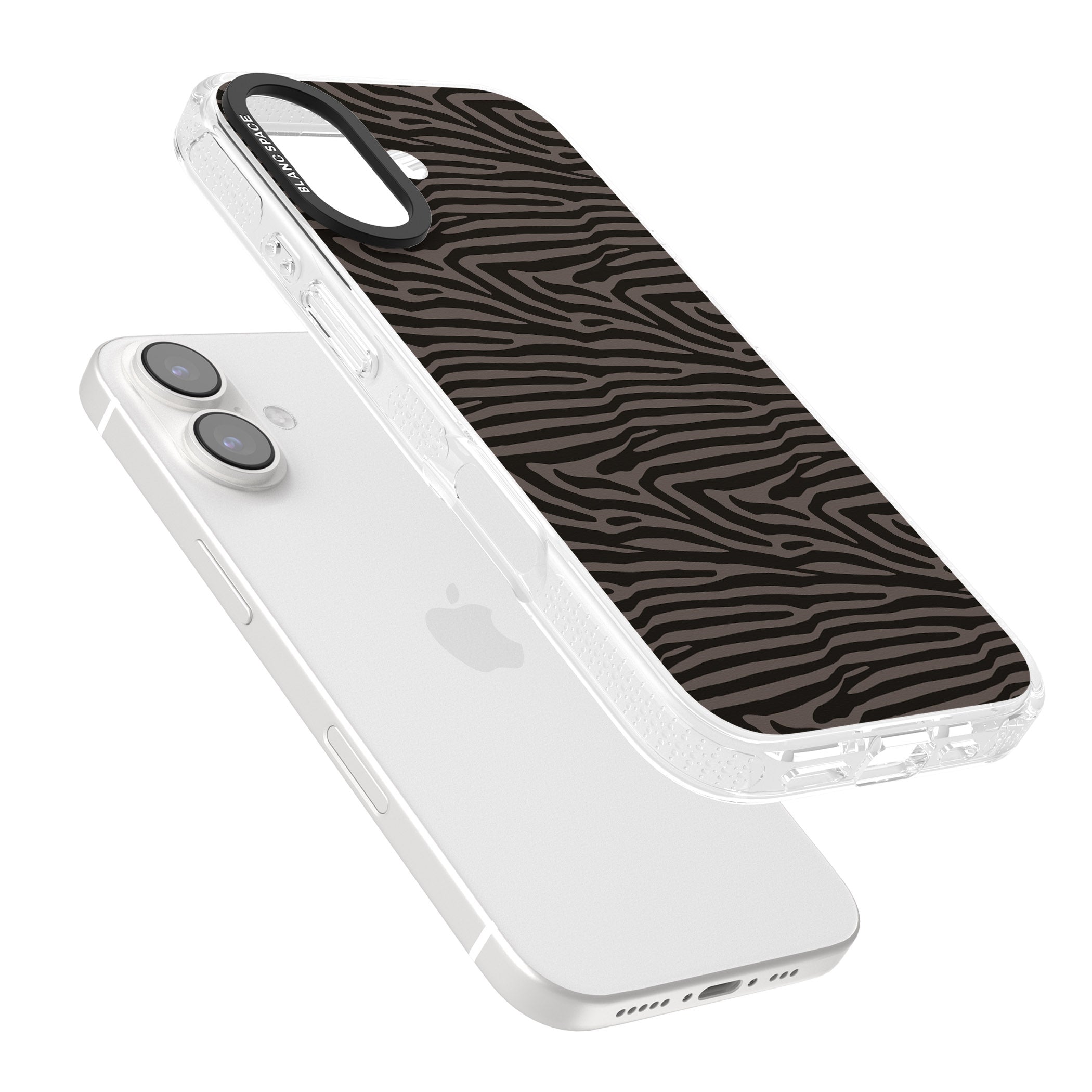 Dark Animal Print Pattern Zebra iPhone 16 / 16 Plus Clear Case Impact Air - Blanc Space