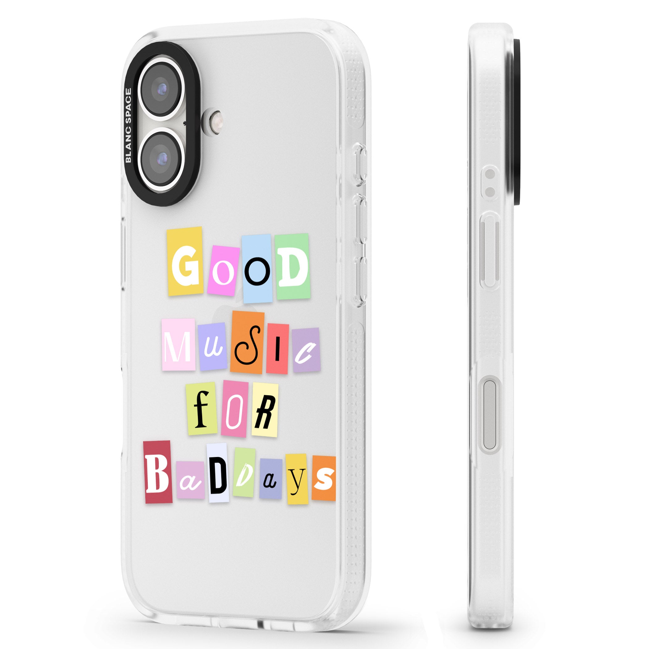 Good Music For Bad Days iPhone 16 / 16 Plus Clear Case Impact Air - Blanc Space