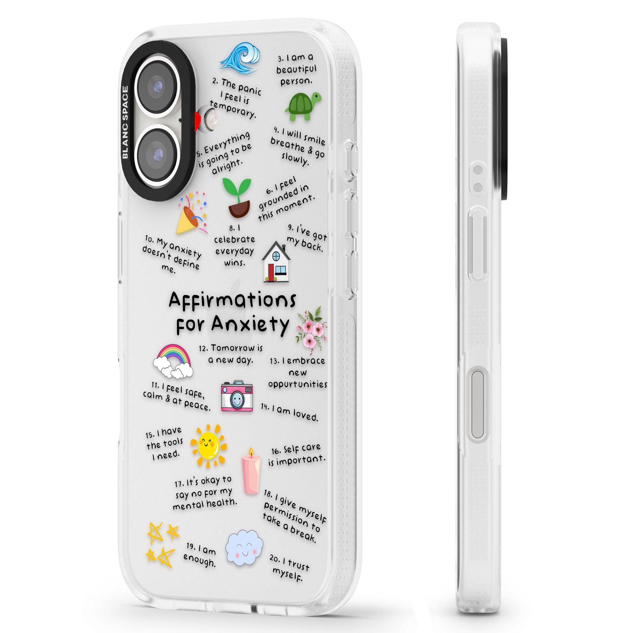 Anxiety Black Text iPhone 16 / 16 Plus Clear Case Impact Air - Blanc Space
