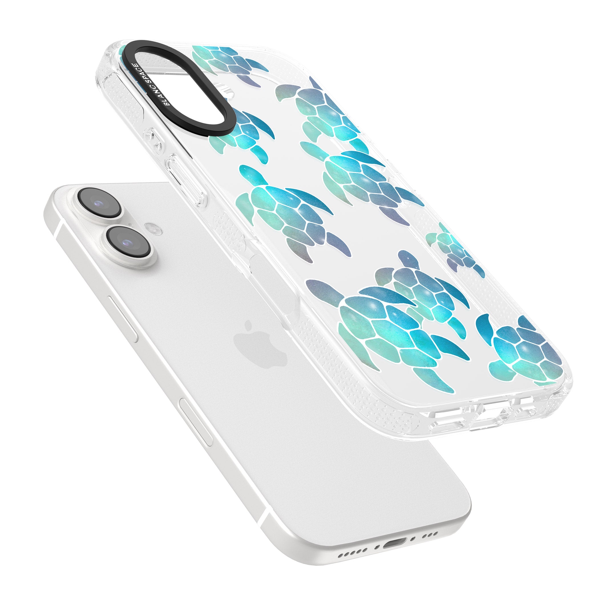 Aqua Space Turtles iPhone 16 / 16 Plus Clear Case Impact Air - Blanc Space