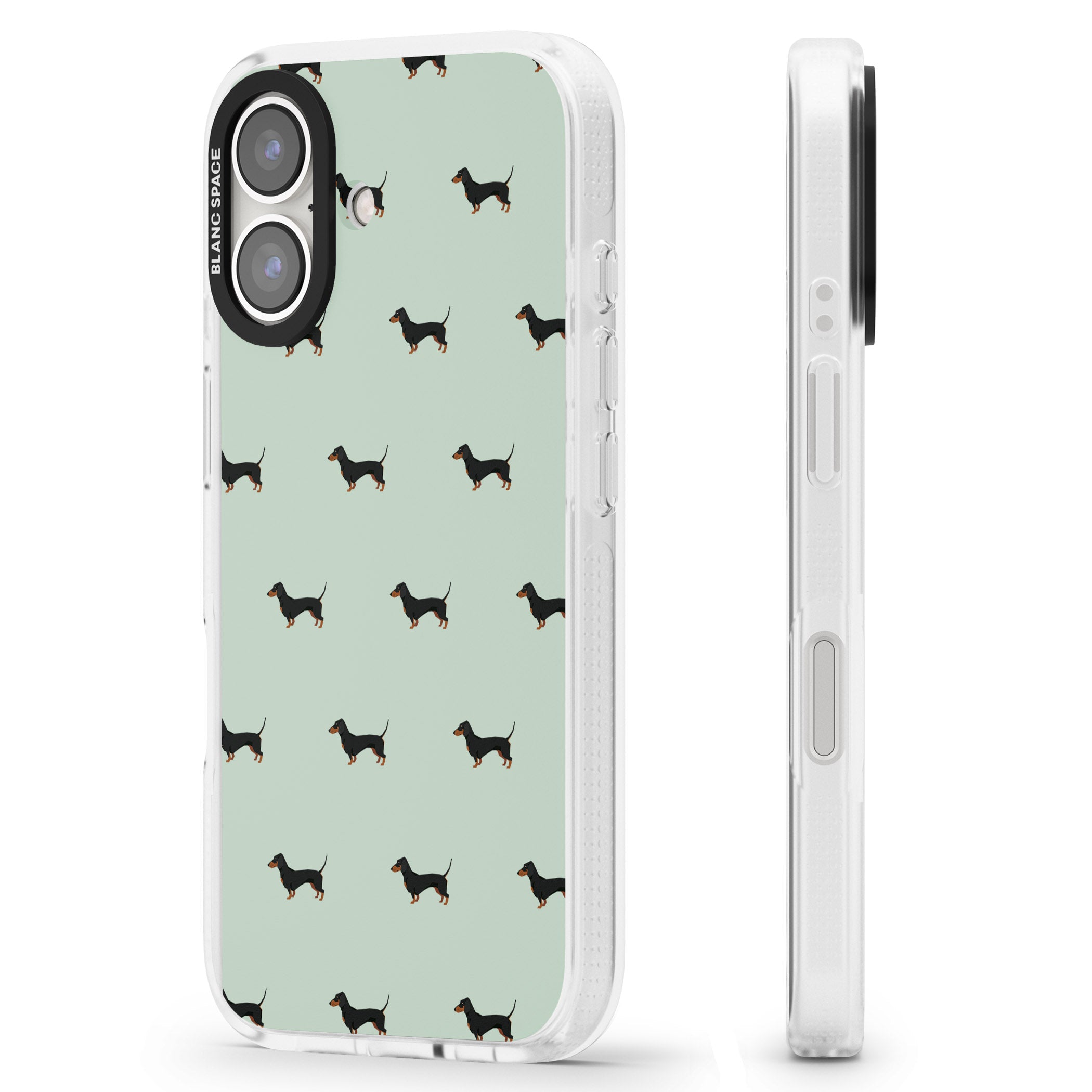 Dachshund Dog Pattern iPhone 16 / 16 Plus Clear Case Impact Air - Blanc Space