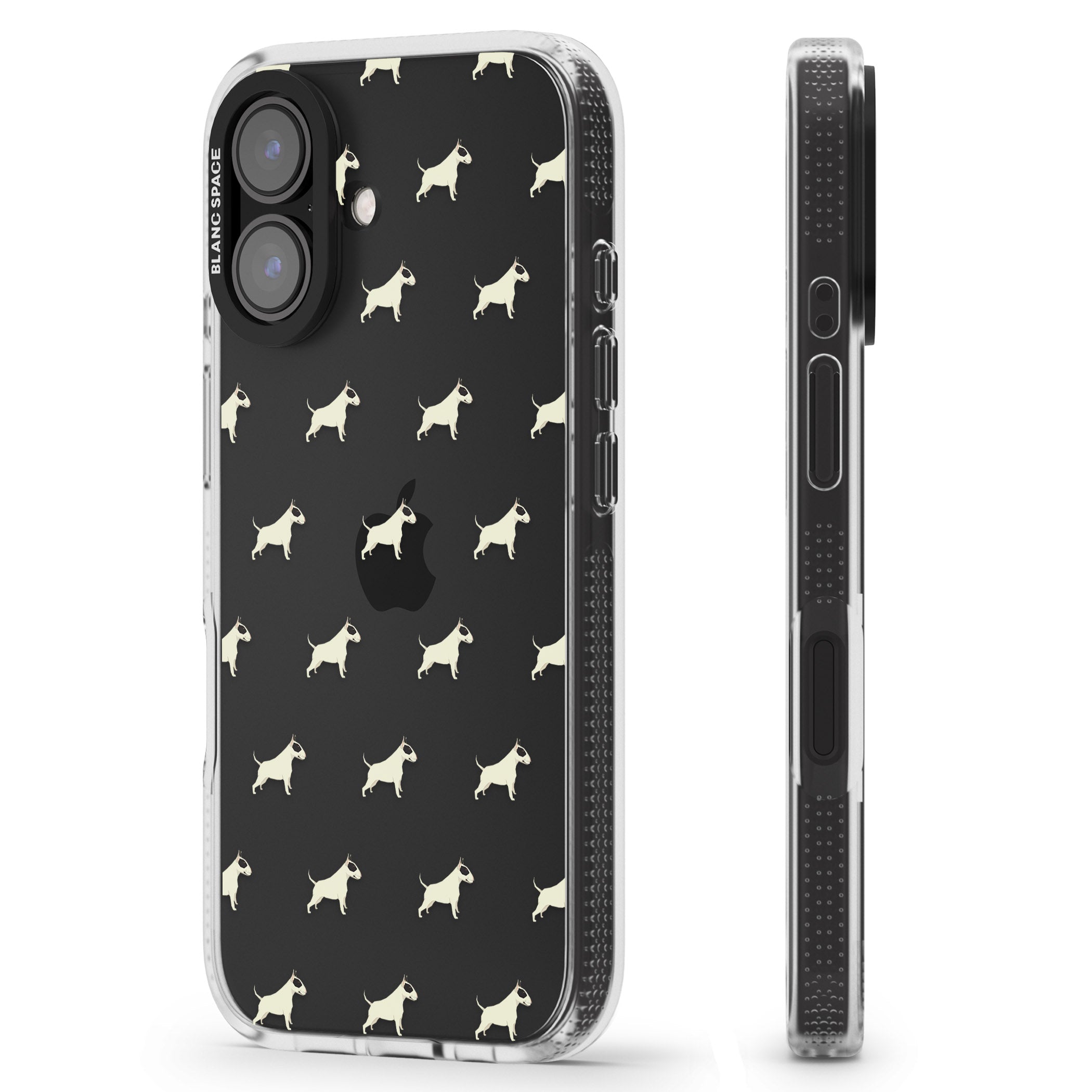 Bull Terrier Dog Pattern Clear iPhone 16 / 16 Plus Clear Case Impact Air - Blanc Space