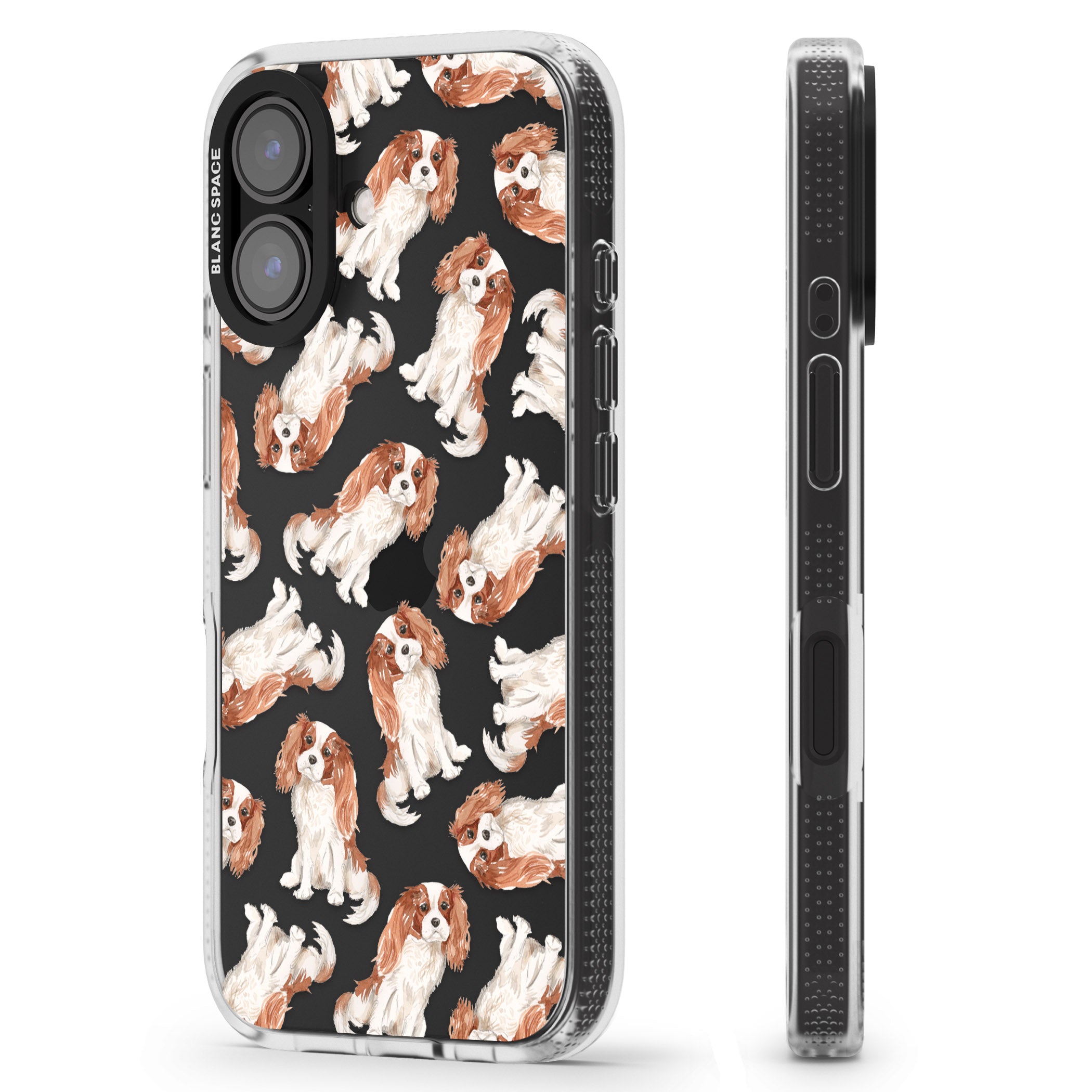 Cavalier King Charles Spaniel Dog Pattern iPhone 16 / 16 Plus Clear Case Impact Air - Blanc Space