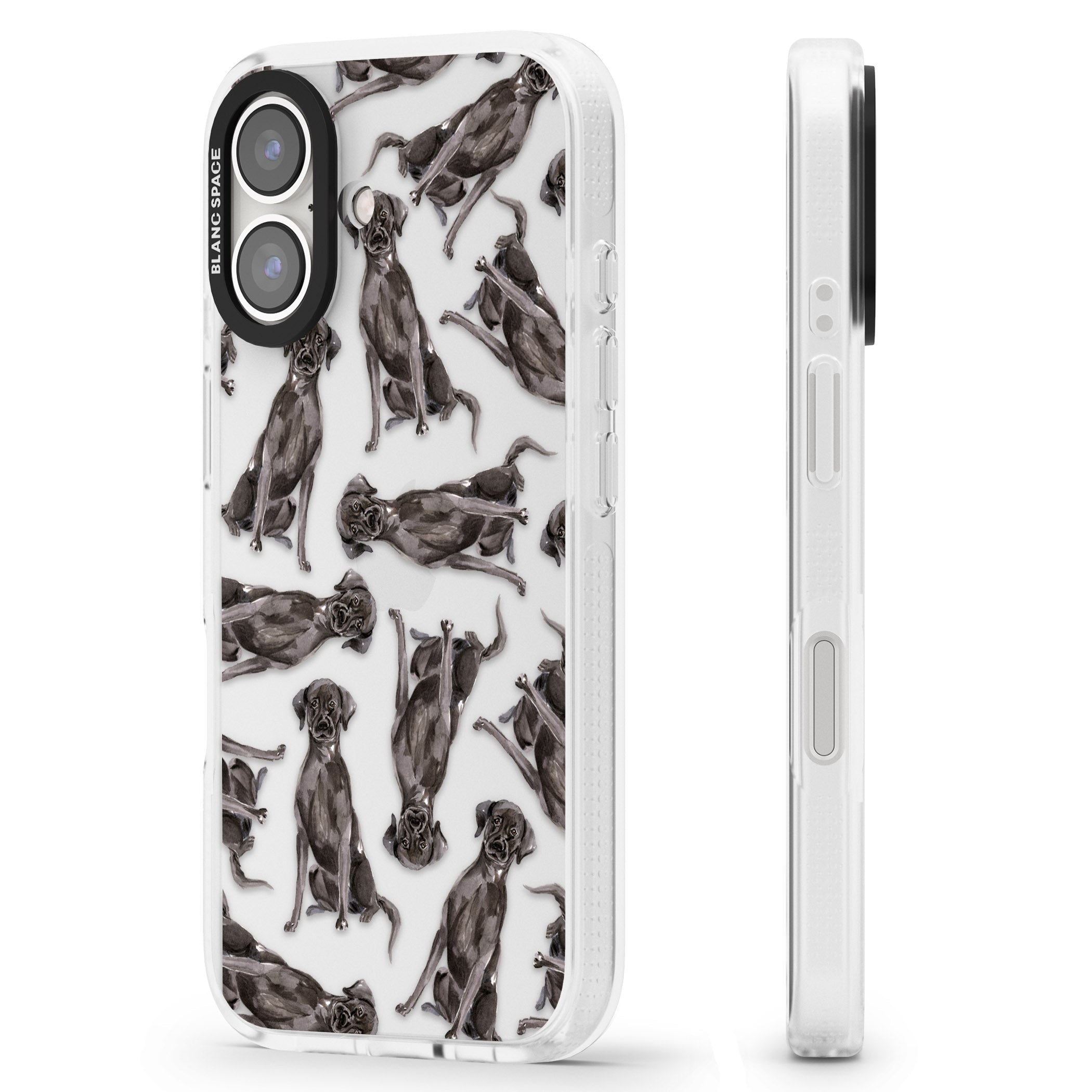 Black Labrador Watercolour Dog Pattern iPhone 16 / 16 Plus Clear Case Impact Air - Blanc Space