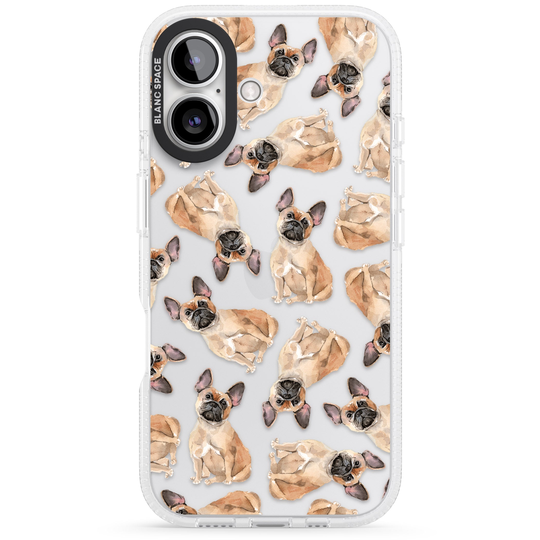 French Bulldog Watercolour Dog Pattern iPhone 16 / 16 Plus Clear Case Impact Air - Blanc Space