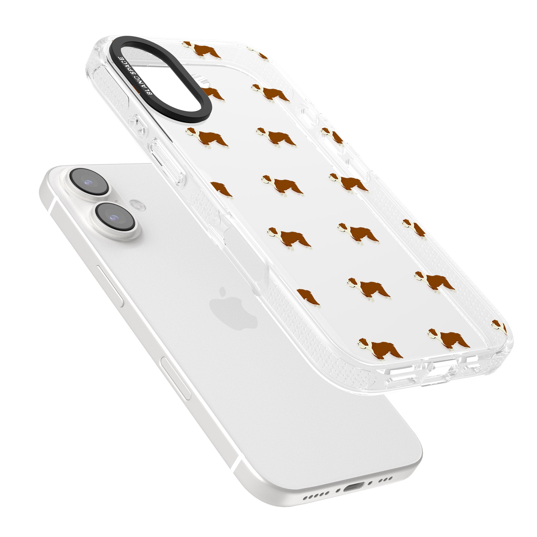 English Bulldog Dog Pattern Clear iPhone 16 / 16 Plus Clear Case Impact Air - Blanc Space