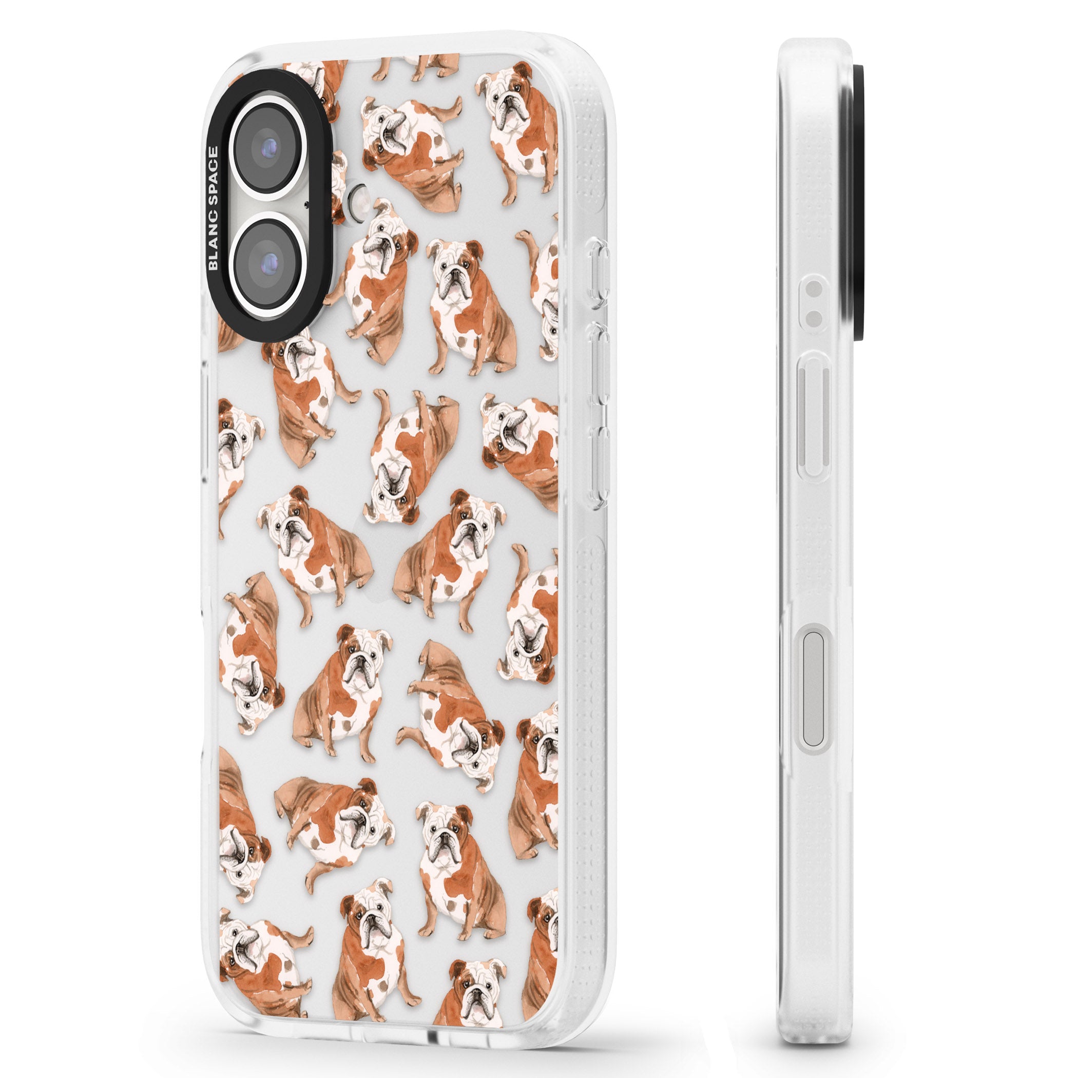 English Bulldog Watercolour Dog Pattern iPhone 16 / 16 Plus Clear Case Impact Air - Blanc Space