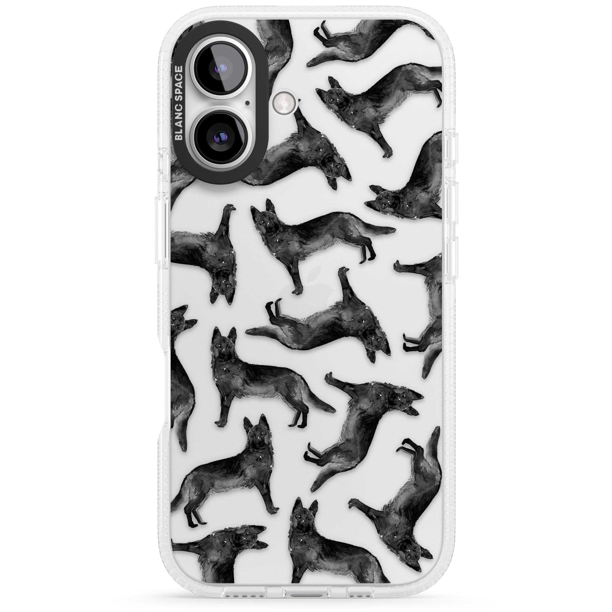 German Shepherd (Black) Watercolour Dog Pattern iPhone 16 / 16 Plus Clear Case Impact Air - Blanc Space