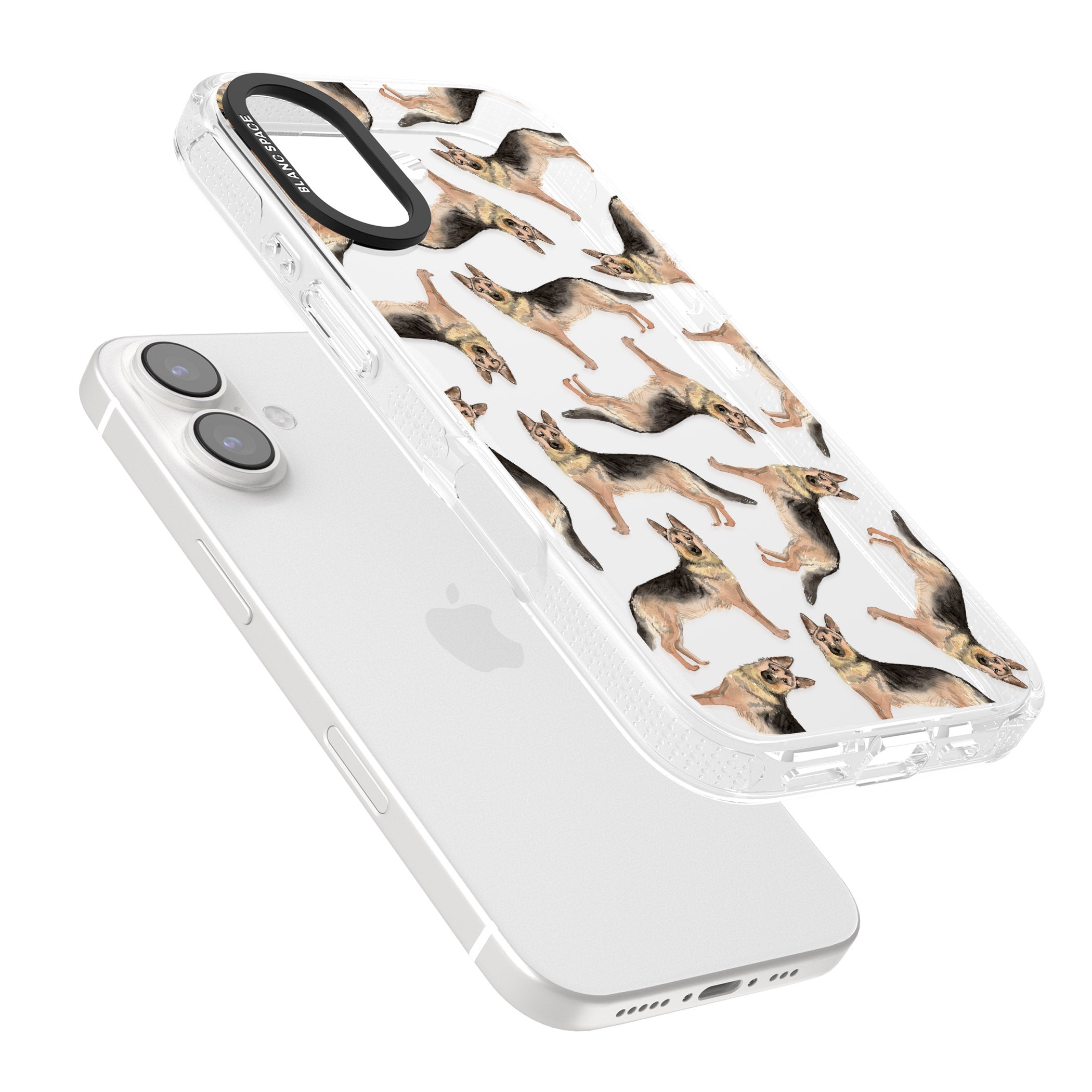 German Shepherd Watercolour Dog Pattern iPhone 16 / 16 Plus Clear Case Impact Air - Blanc Space