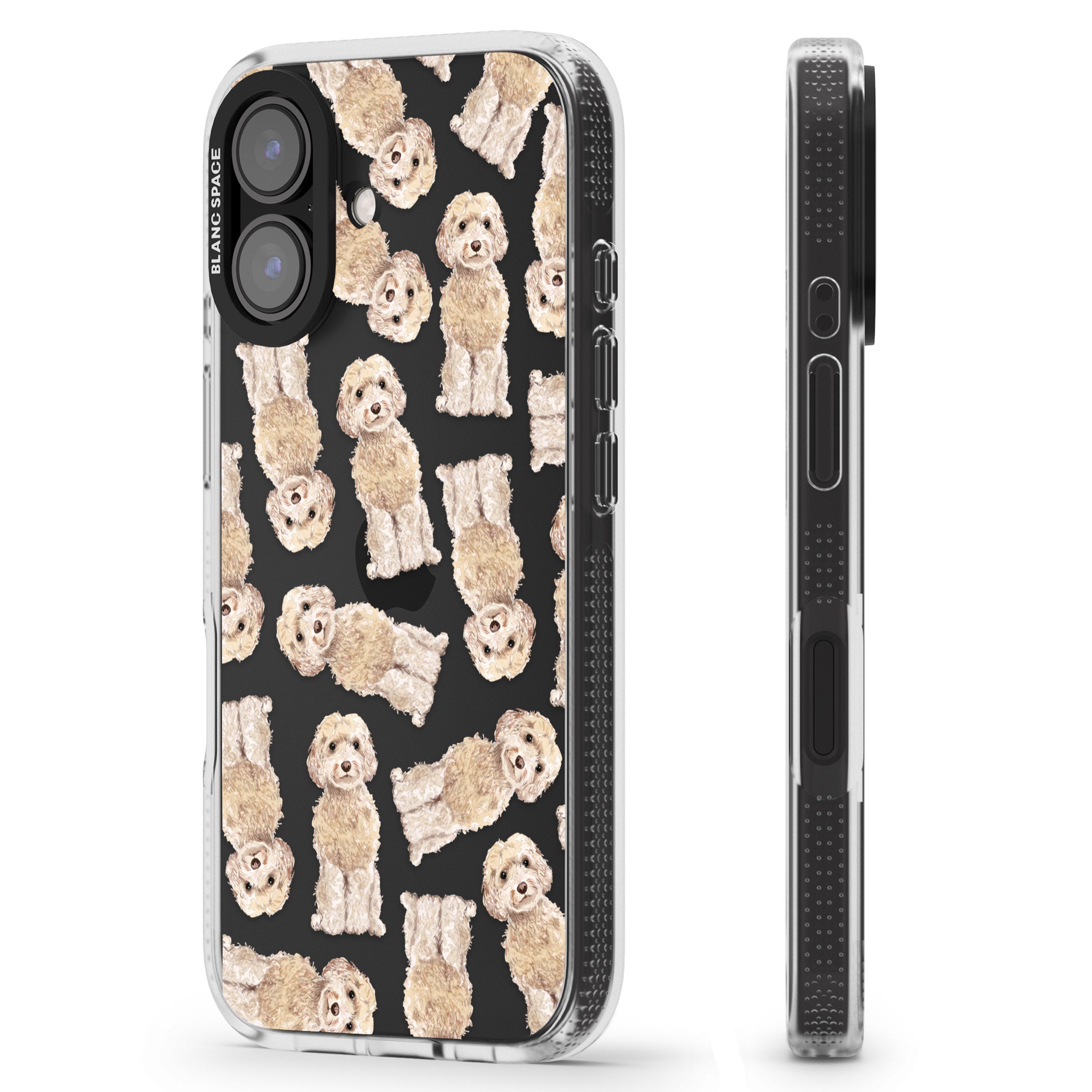 Cockapoo (Champagne) Watercolour Dog Pattern iPhone 16 / 16 Plus Clear Case Impact Air - Blanc Space