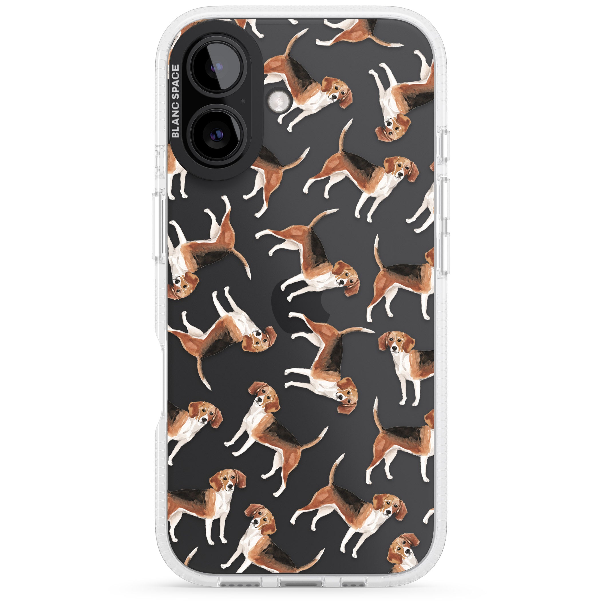 Beagle Watercolour Dog Pattern iPhone 16 / 16 Plus Clear Case Impact Air - Blanc Space