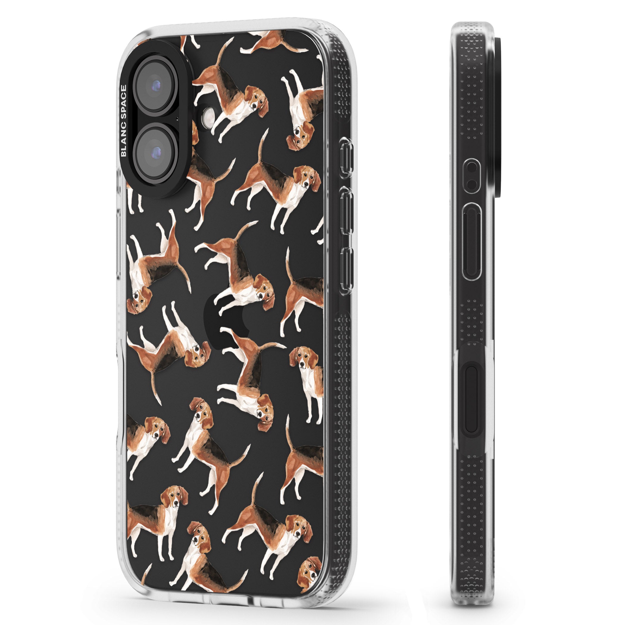 Beagle Watercolour Dog Pattern iPhone 16 / 16 Plus Clear Case Impact Air - Blanc Space
