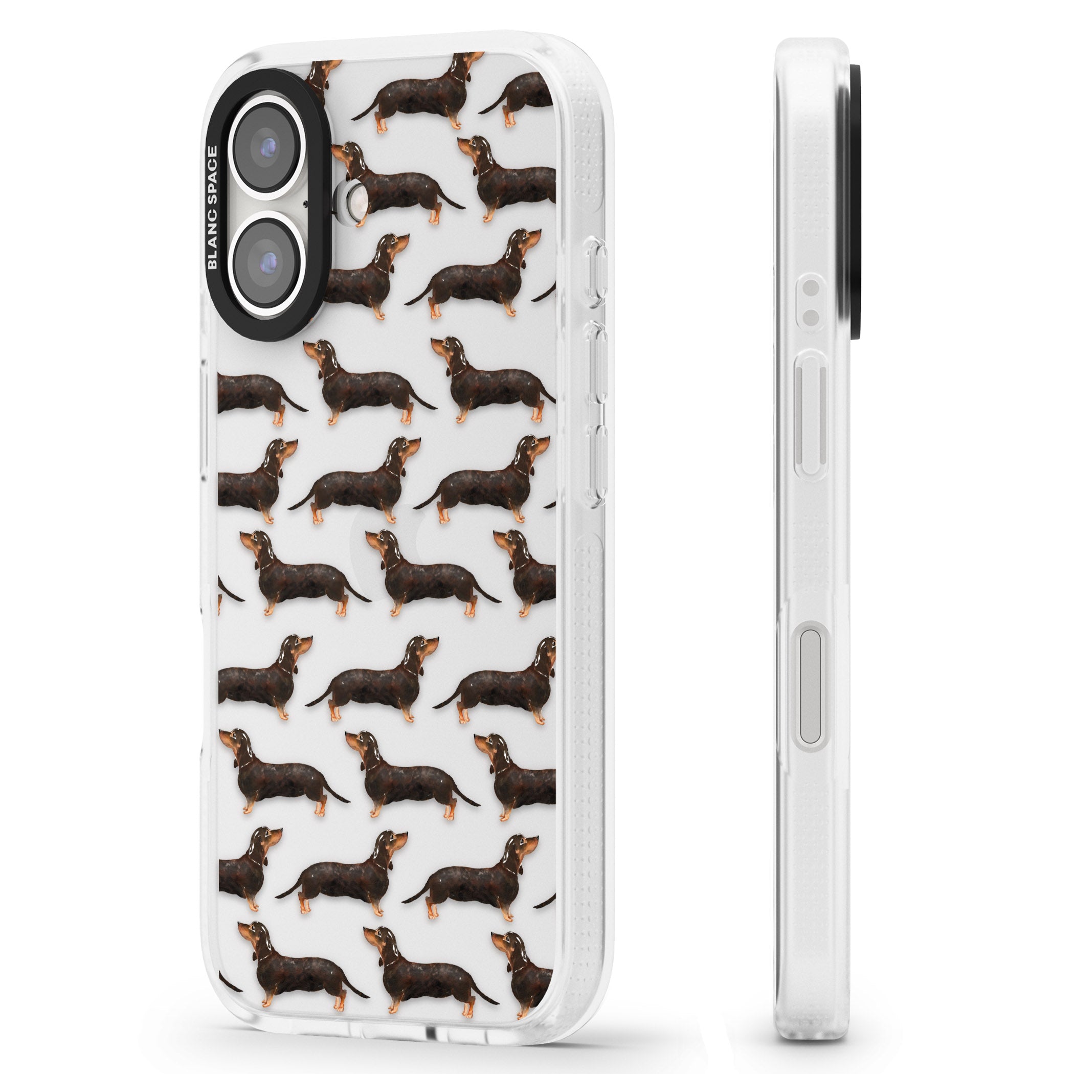 Dachshund (Black & Tan) Watercolour Dog Pattern iPhone 16 / 16 Plus Clear Case Impact Air - Blanc Space