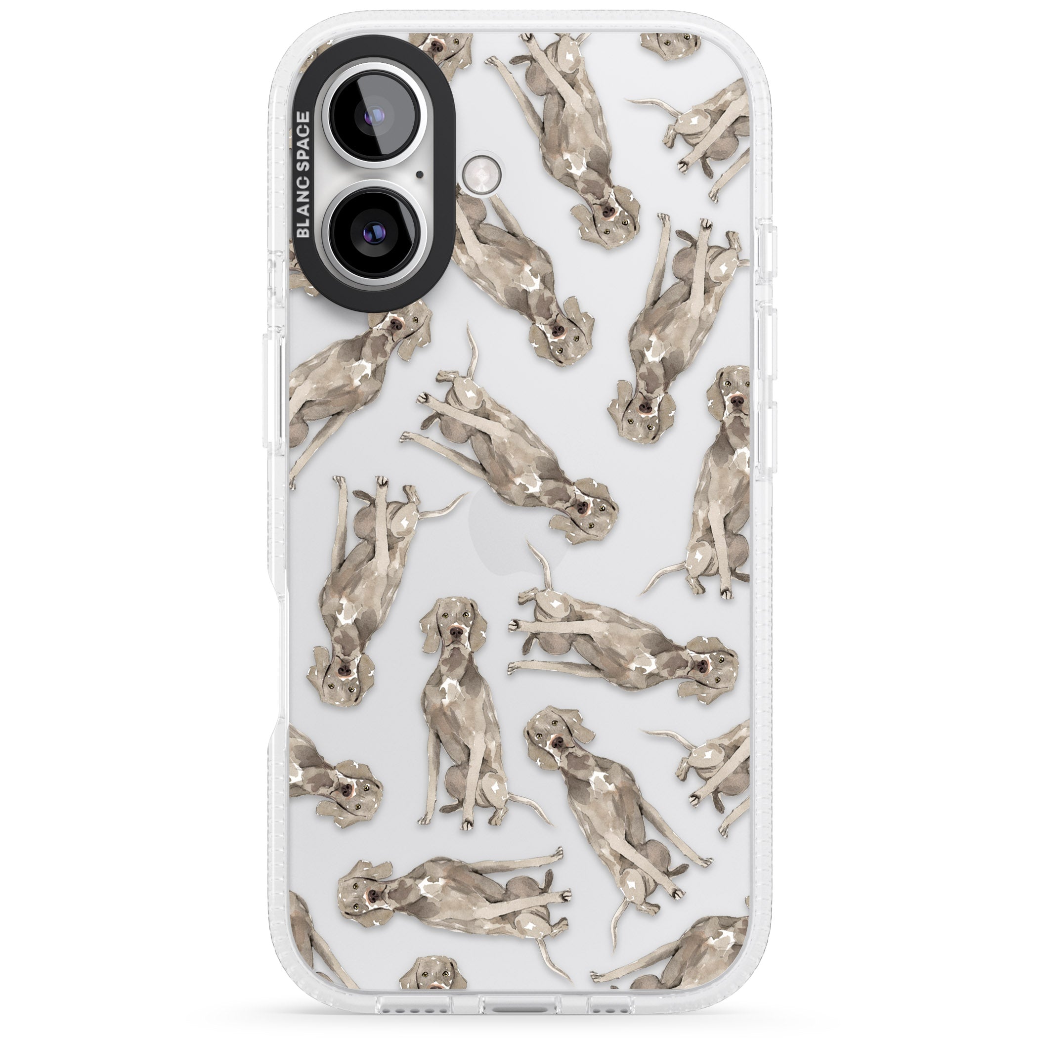 Weimaraner Watercolour Dog Pattern iPhone 16 / 16 Plus Clear Case Impact Air - Blanc Space