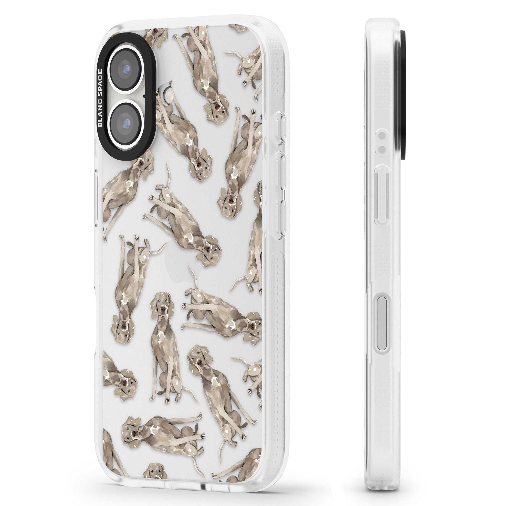 Weimaraner Watercolour Dog Pattern iPhone 16 / 16 Plus Clear Case Impact Air - Blanc Space
