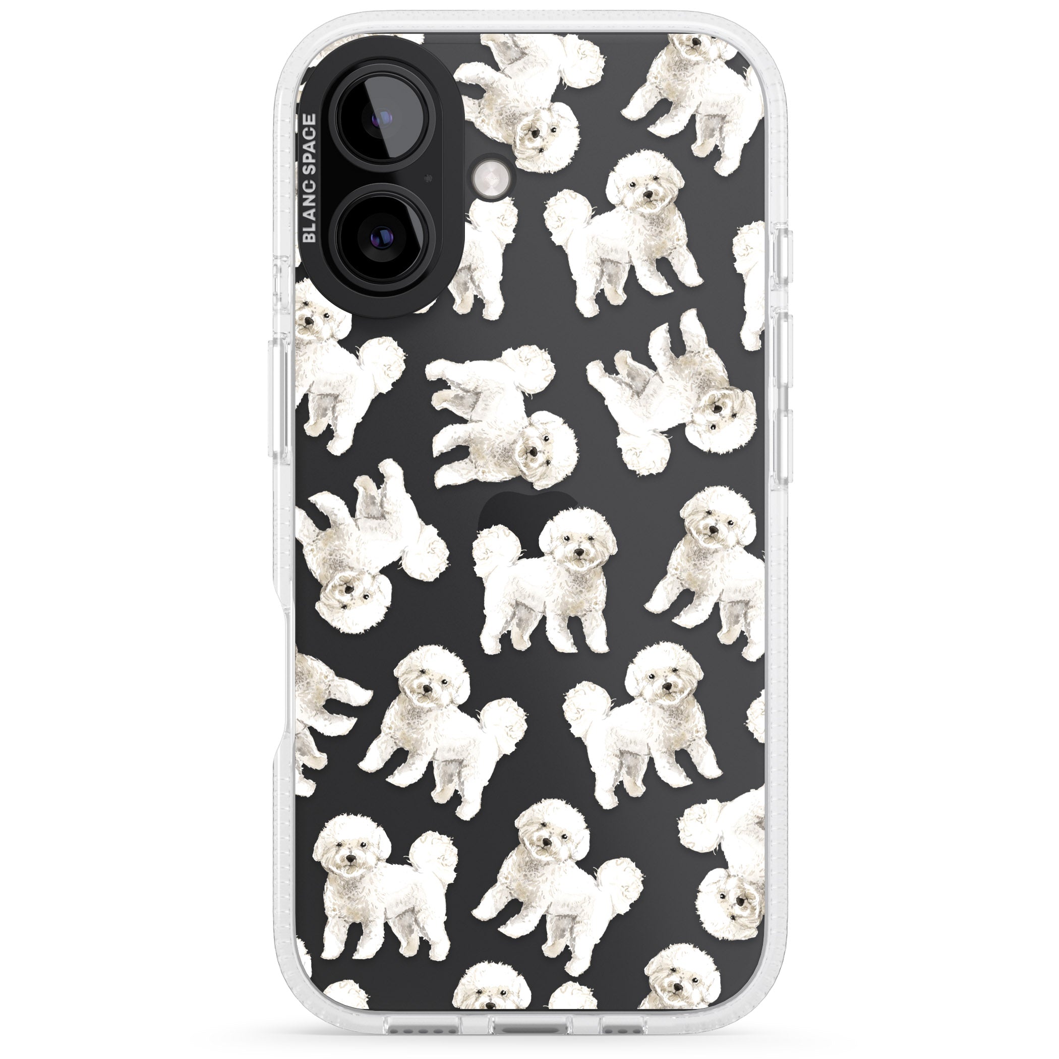 Bichon Frise Watercolour Dog Pattern iPhone 16 / 16 Plus Clear Case Impact Air - Blanc Space