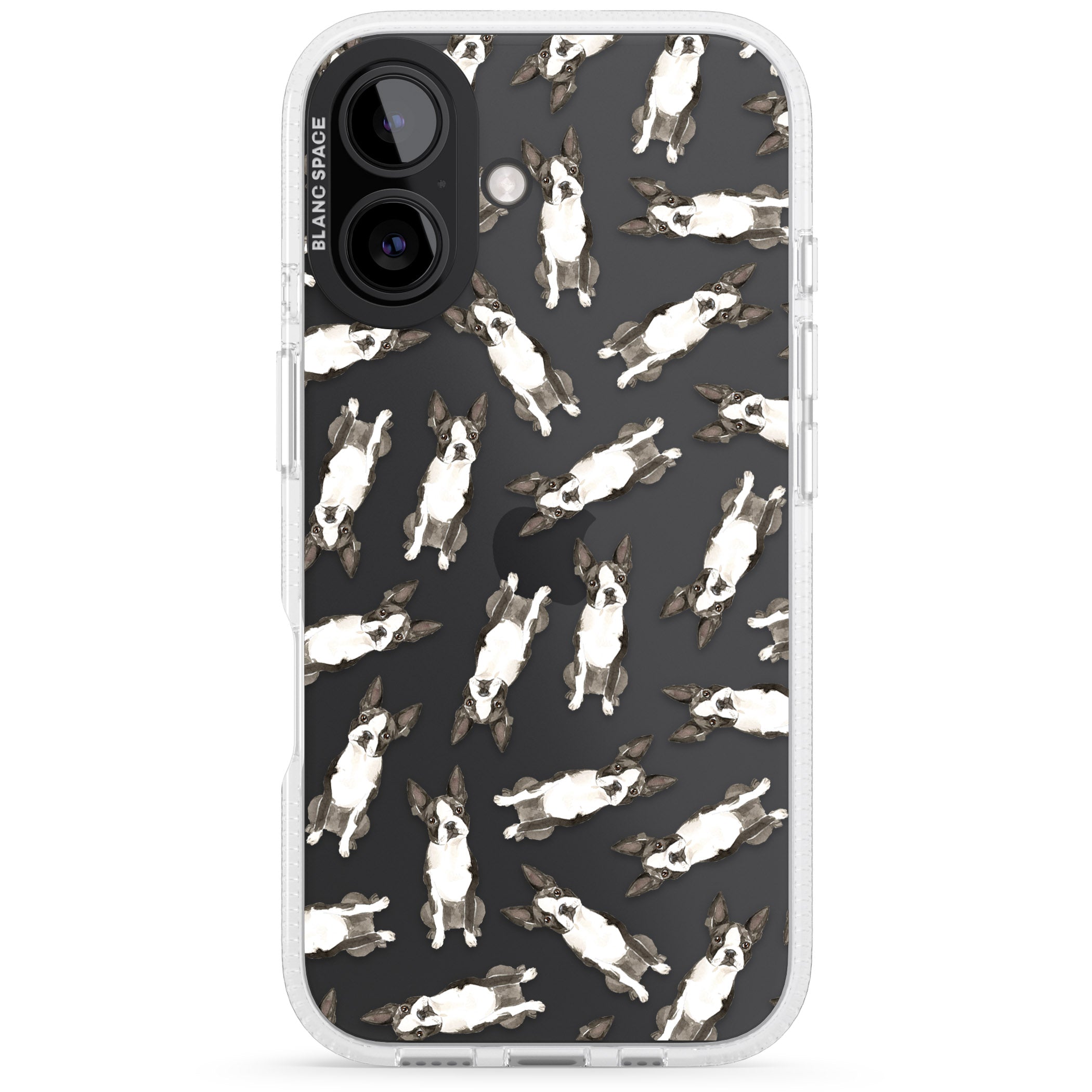 Boston Terrier Watercolour Dog Pattern iPhone 16 / 16 Plus Clear Case Impact Air - Blanc Space
