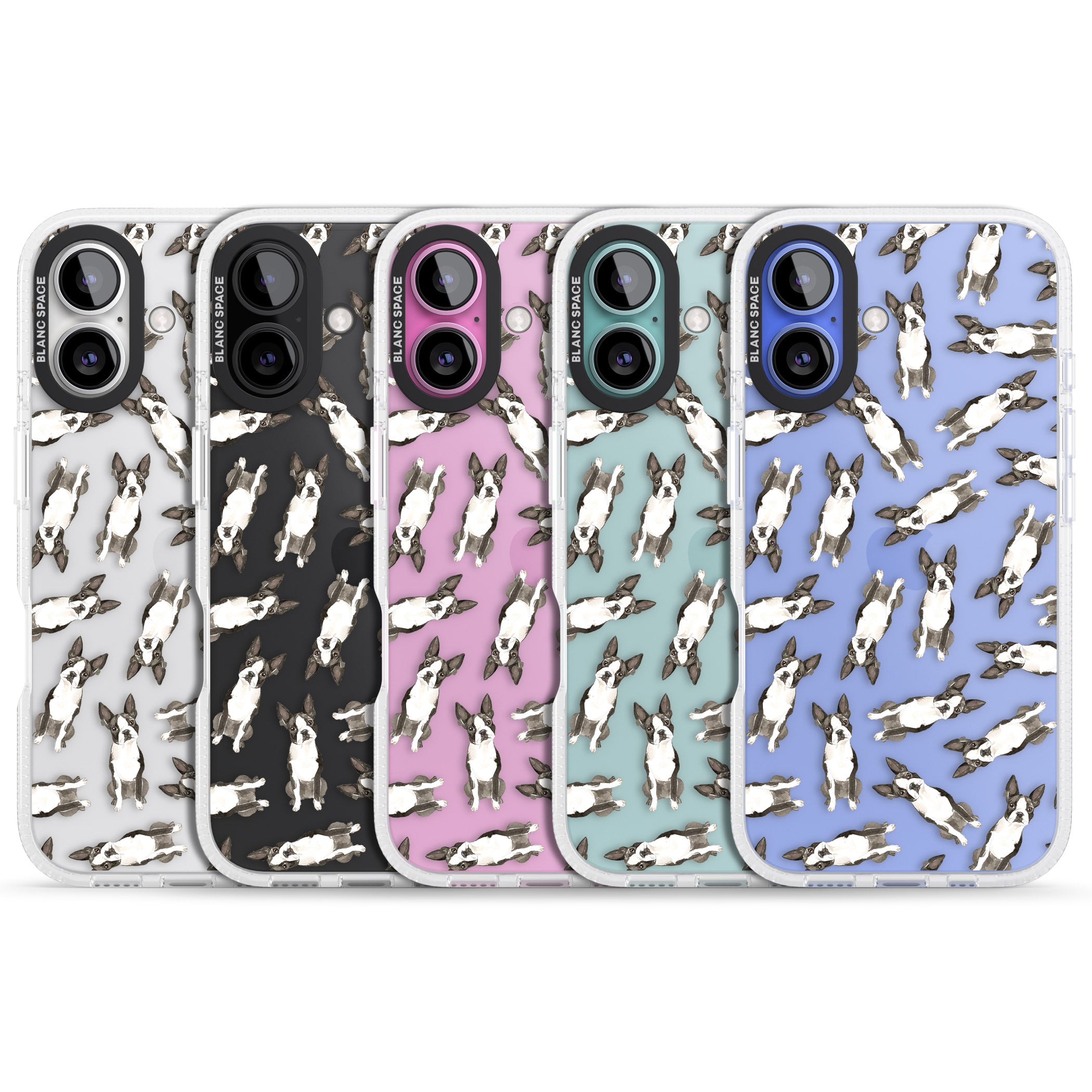 Boston Terrier Watercolour Dog Pattern iPhone 16 / 16 Plus Clear Case Impact Air - Blanc Space