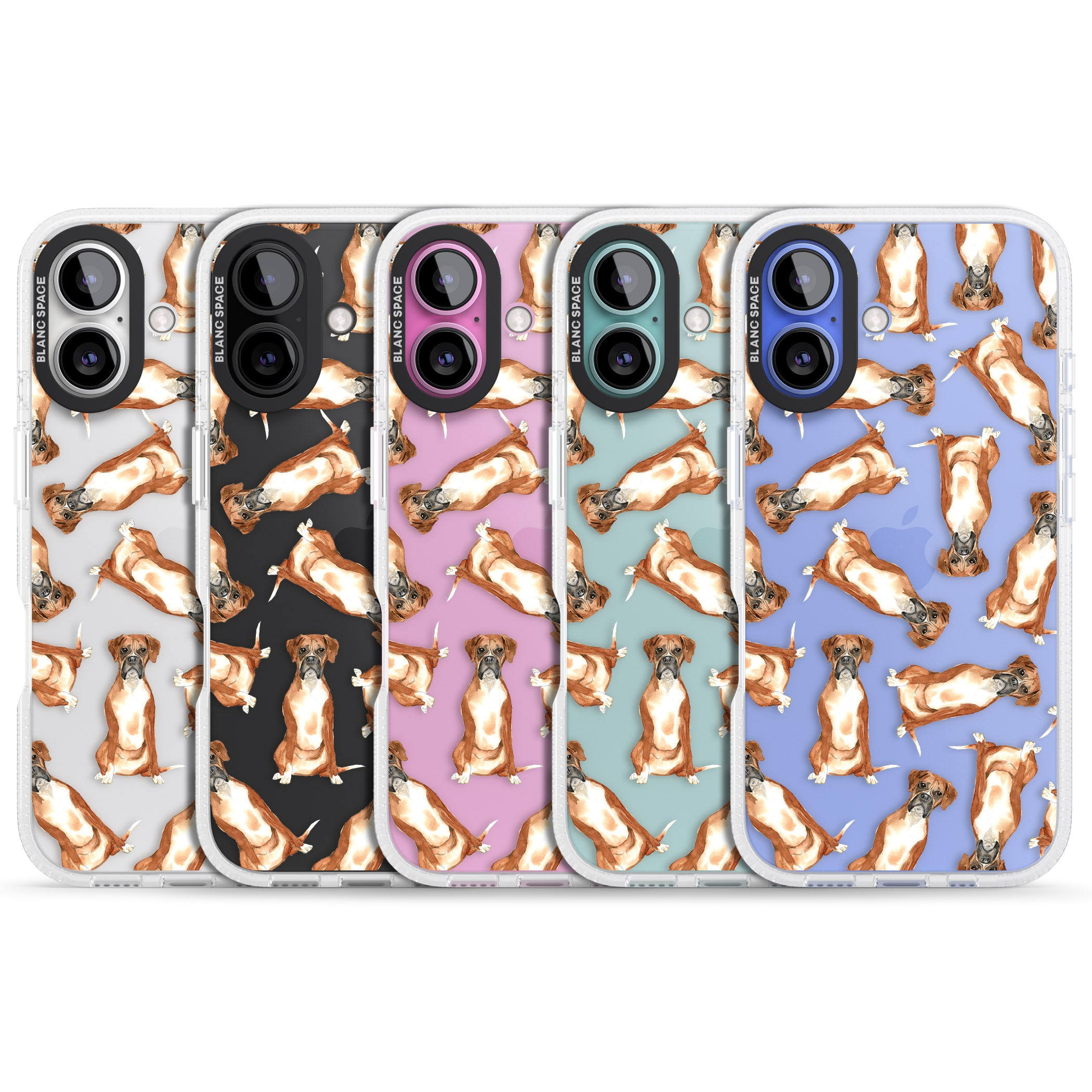 Boxer Watercolour Dog Pattern iPhone 16 / 16 Plus Clear Case Impact Air - Blanc Space