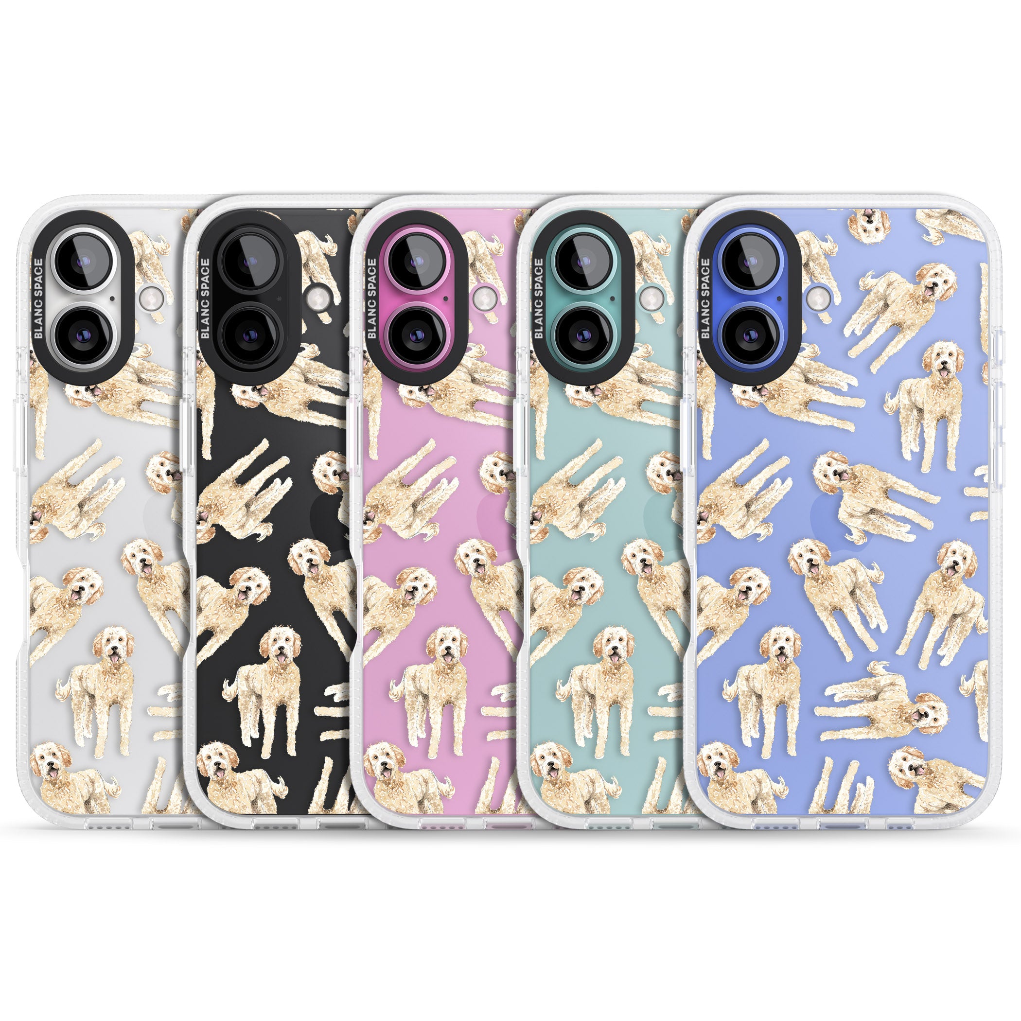 Goldendoodle Watercolour Dog Pattern iPhone 16 / 16 Plus Clear Case Impact Air - Blanc Space