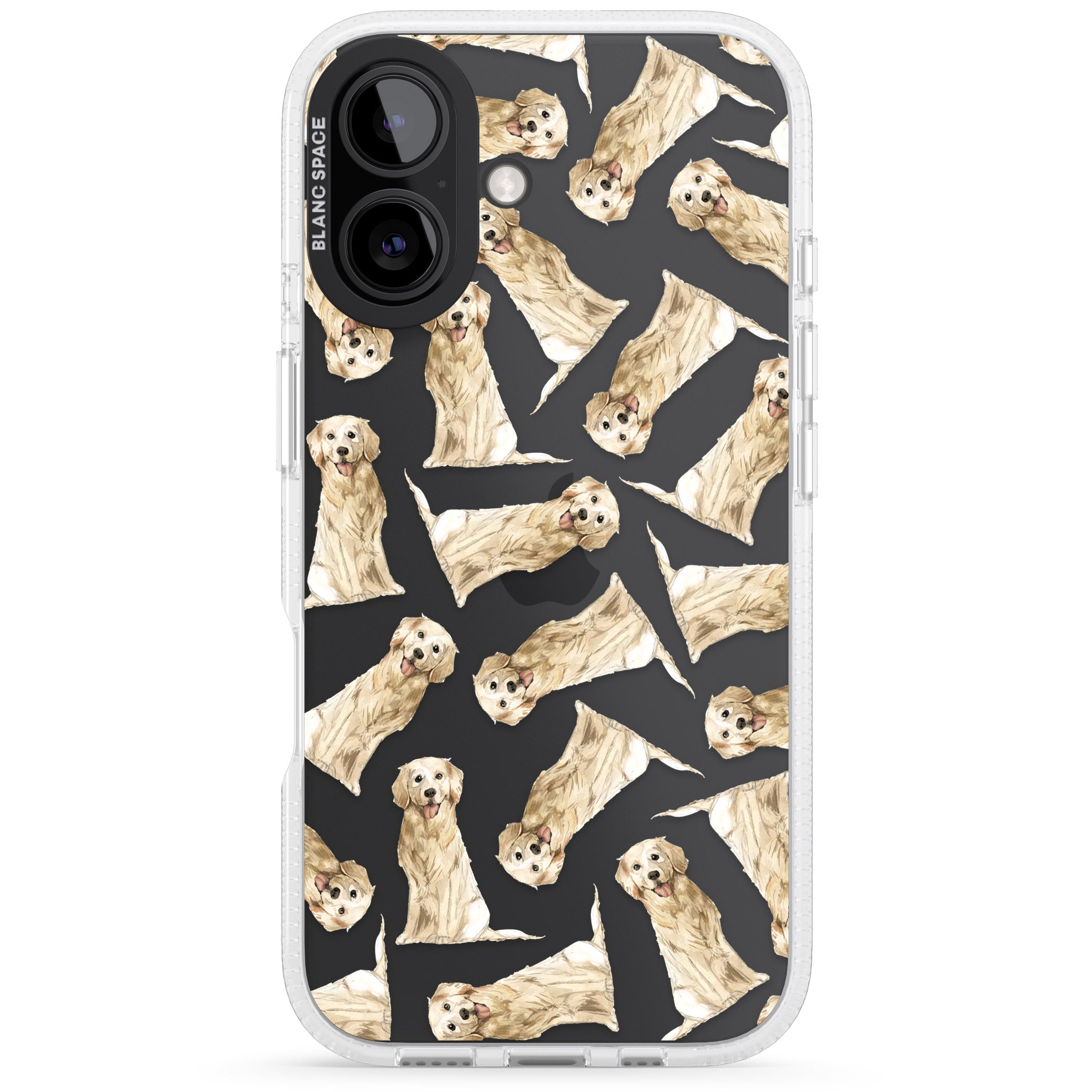 Golden Retriever Watercolour Dog Pattern iPhone 16 / 16 Plus Clear Case Impact Air - Blanc Space