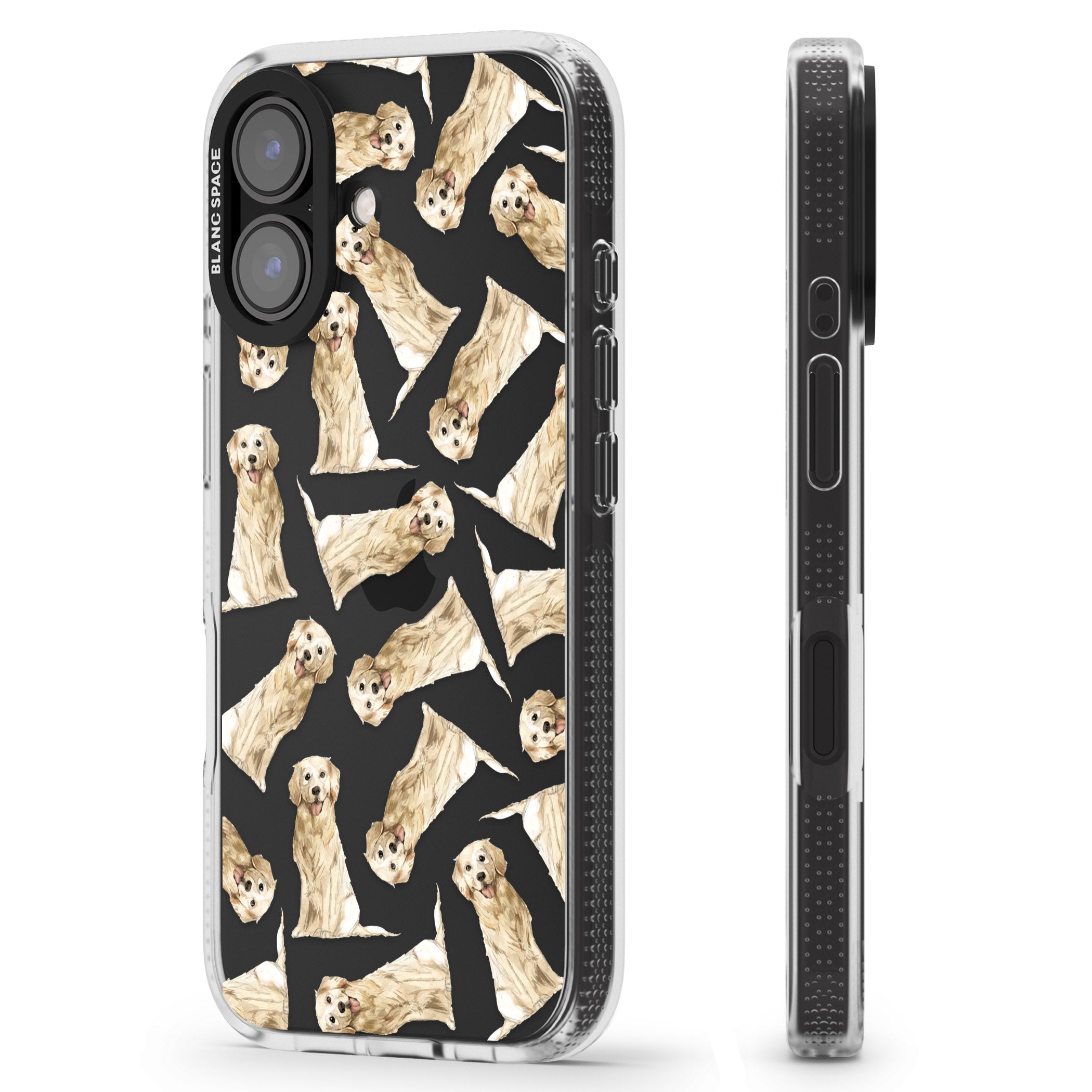 Golden Retriever Watercolour Dog Pattern iPhone 16 / 16 Plus Clear Case Impact Air - Blanc Space