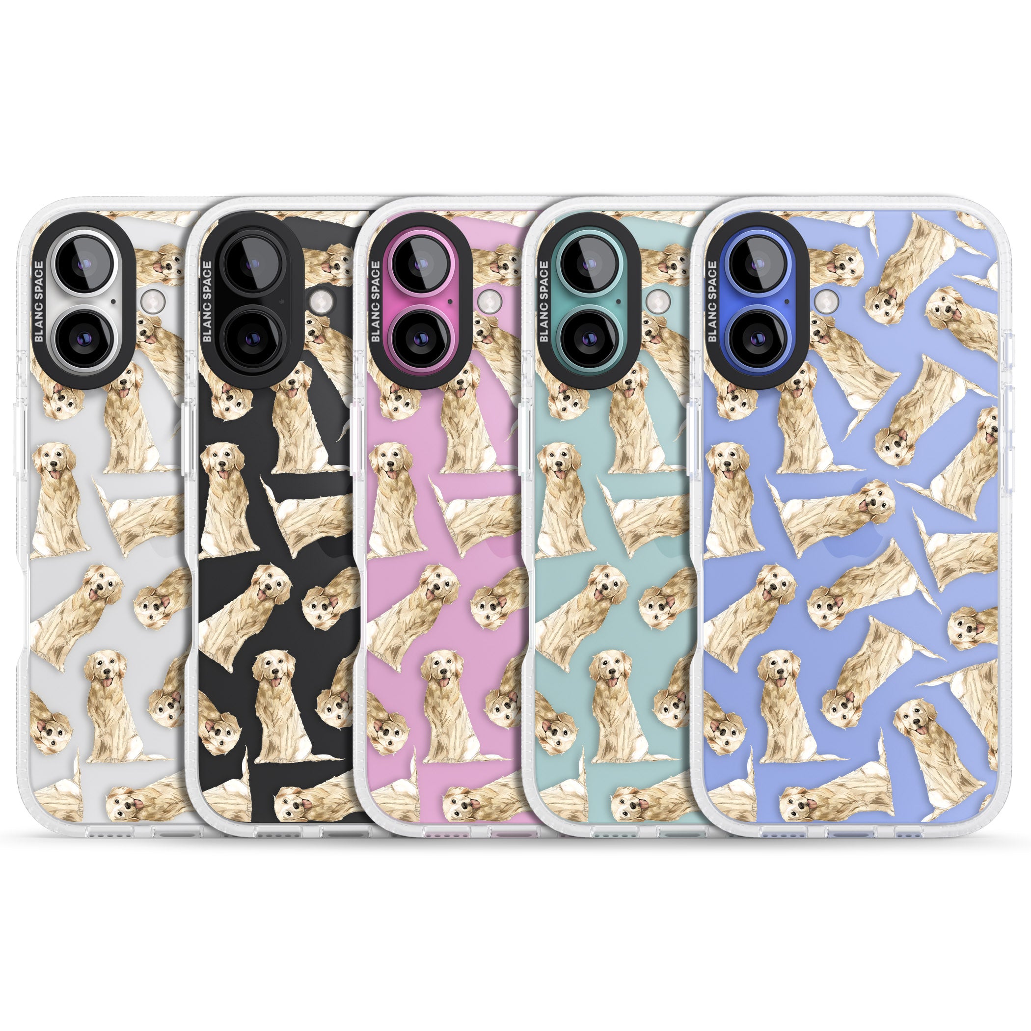 Golden Retriever Watercolour Dog Pattern iPhone 16 / 16 Plus Clear Case Impact Air - Blanc Space