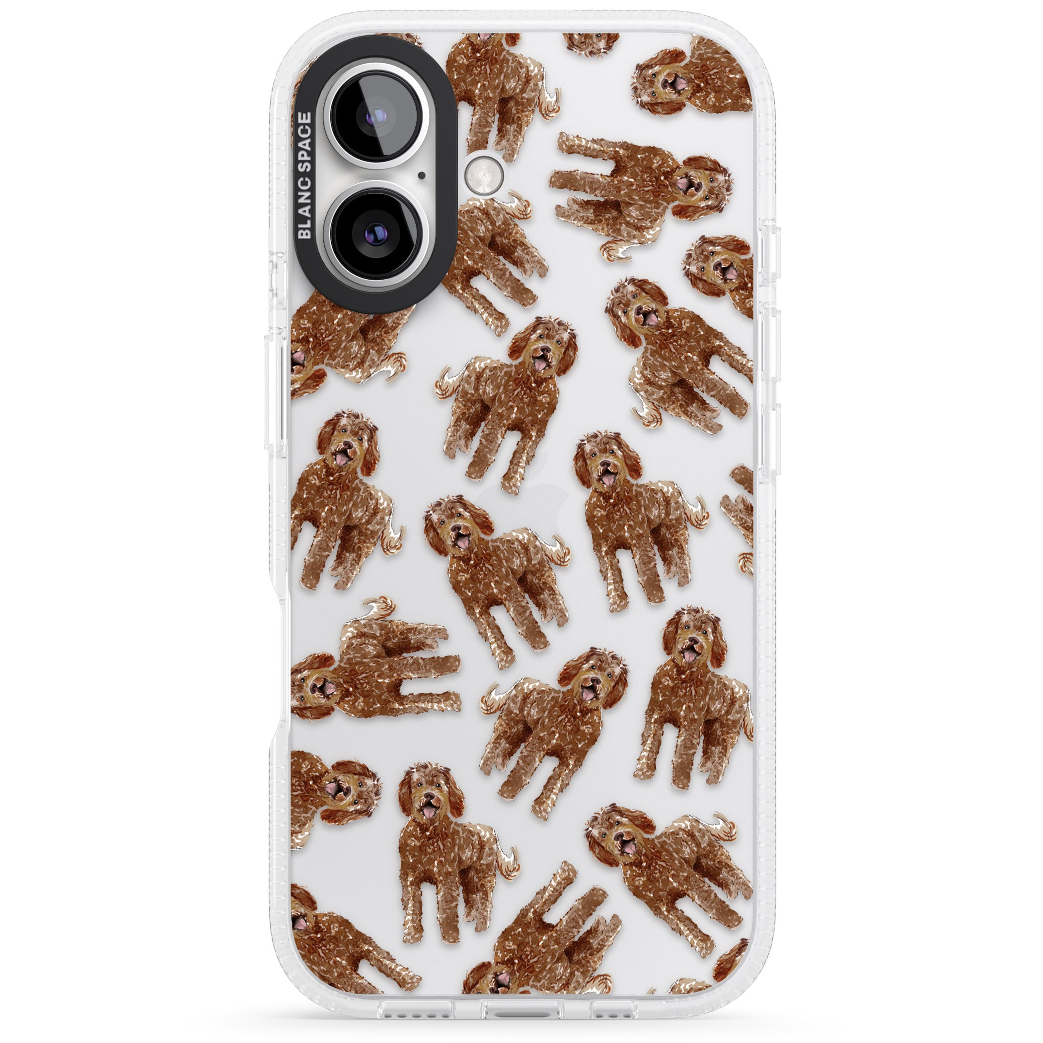 Labradoodle (Brown) Watercolour Dog Pattern iPhone 16 / 16 Plus Clear Case Impact Air - Blanc Space