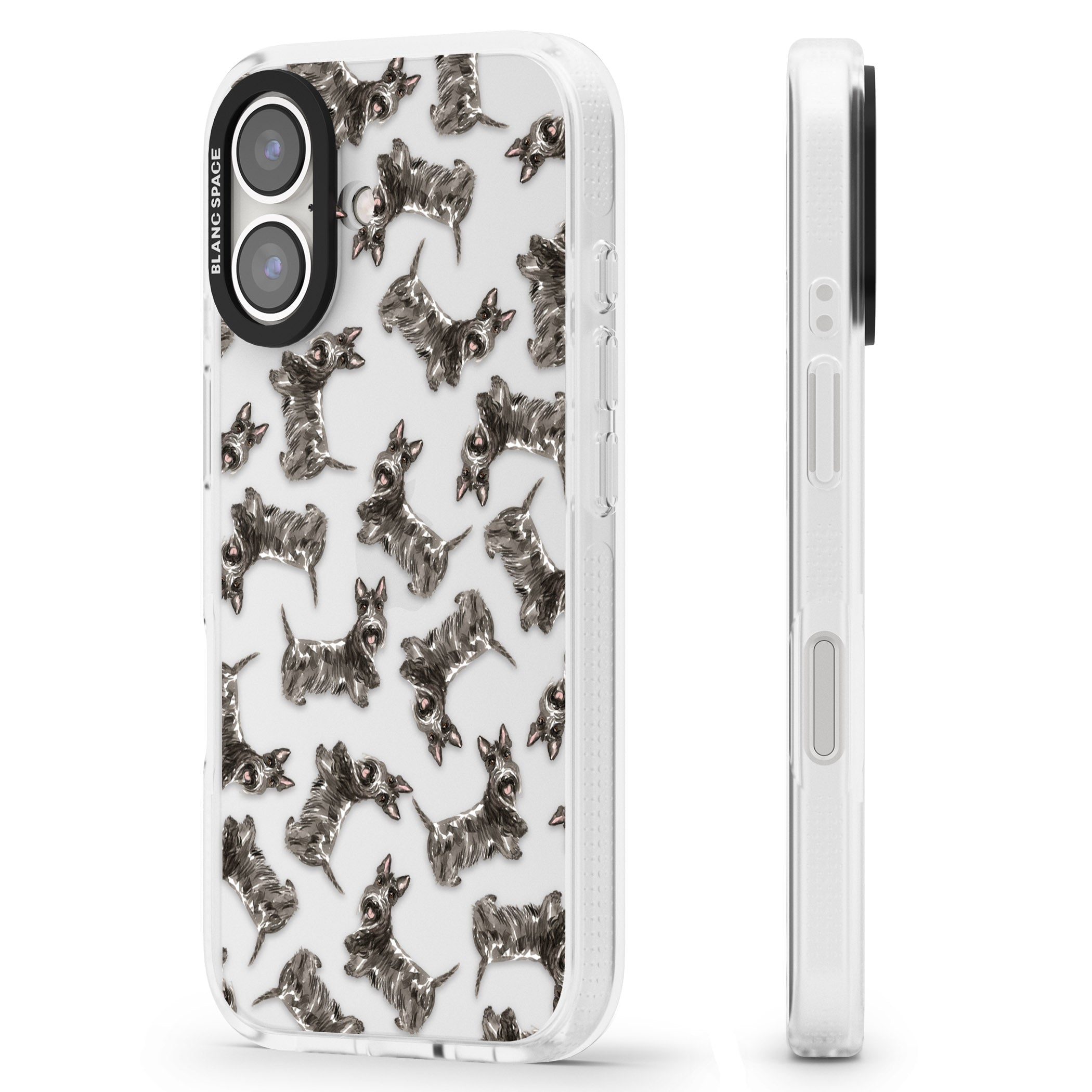 Scottish Terrier Watercolour Dog Pattern iPhone 16 / 16 Plus Clear Case Impact Air - Blanc Space