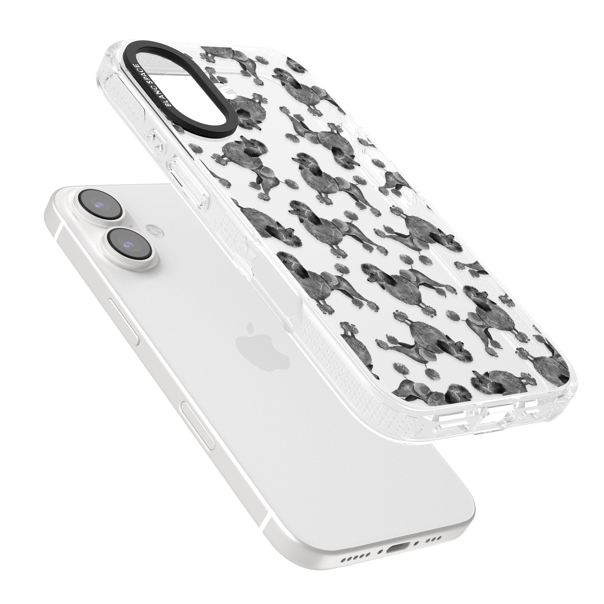 Poodle (Black) Watercolour Dog Pattern iPhone 16 / 16 Plus Clear Case Impact Air - Blanc Space