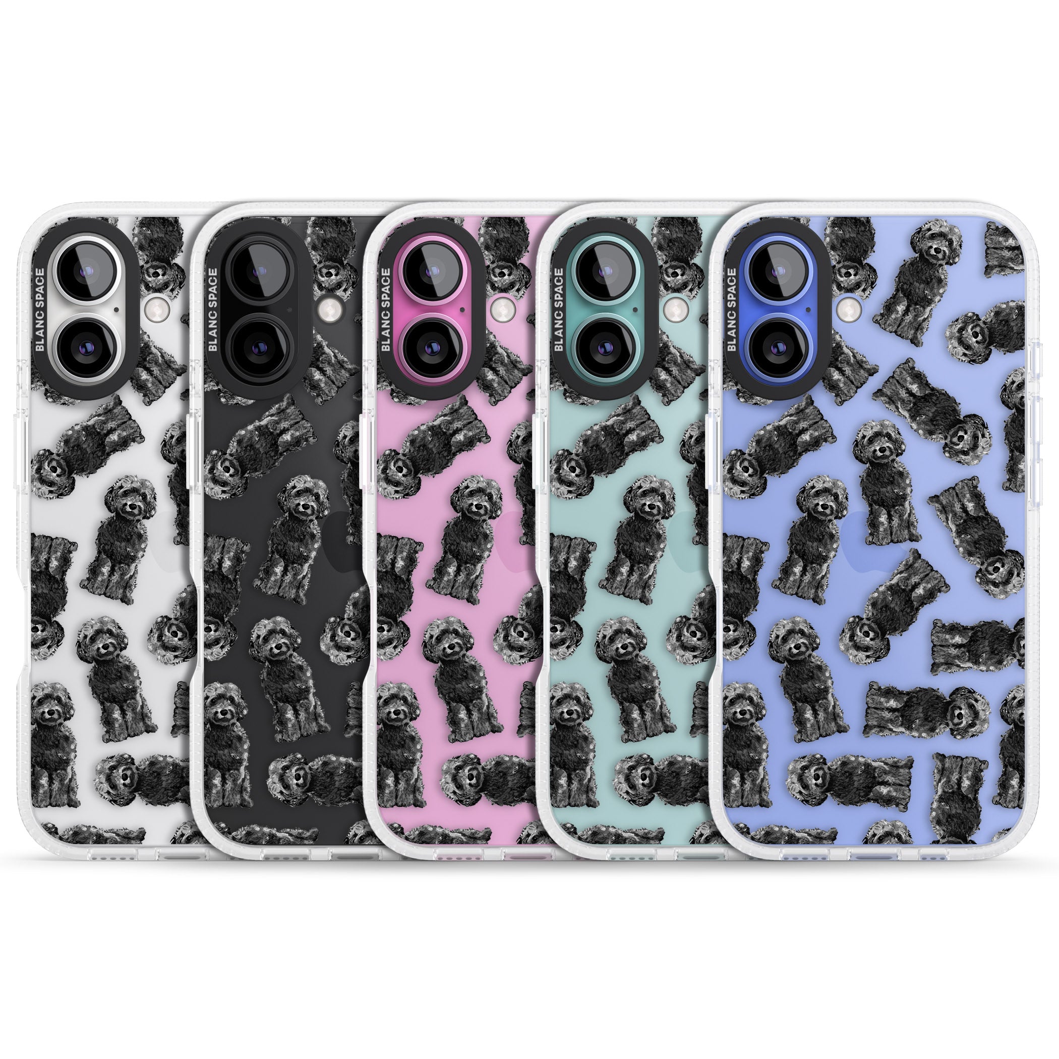 Cockapoo (Black) Watercolour Dog Pattern iPhone 16 / 16 Plus Clear Case Impact Air - Blanc Space