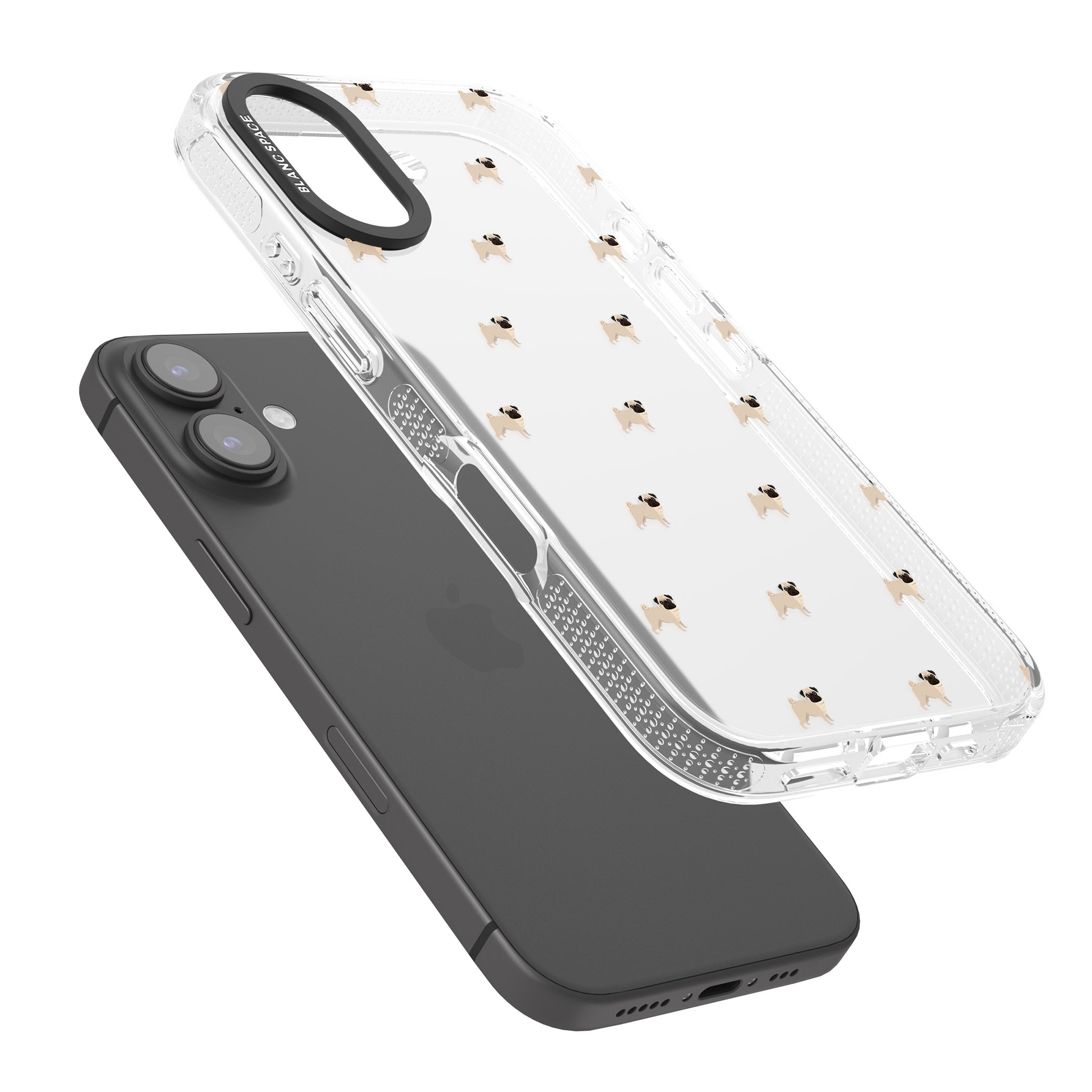 Pug Dog Pattern Clear iPhone 16 / 16 Plus Clear Case Impact Air - Blanc Space
