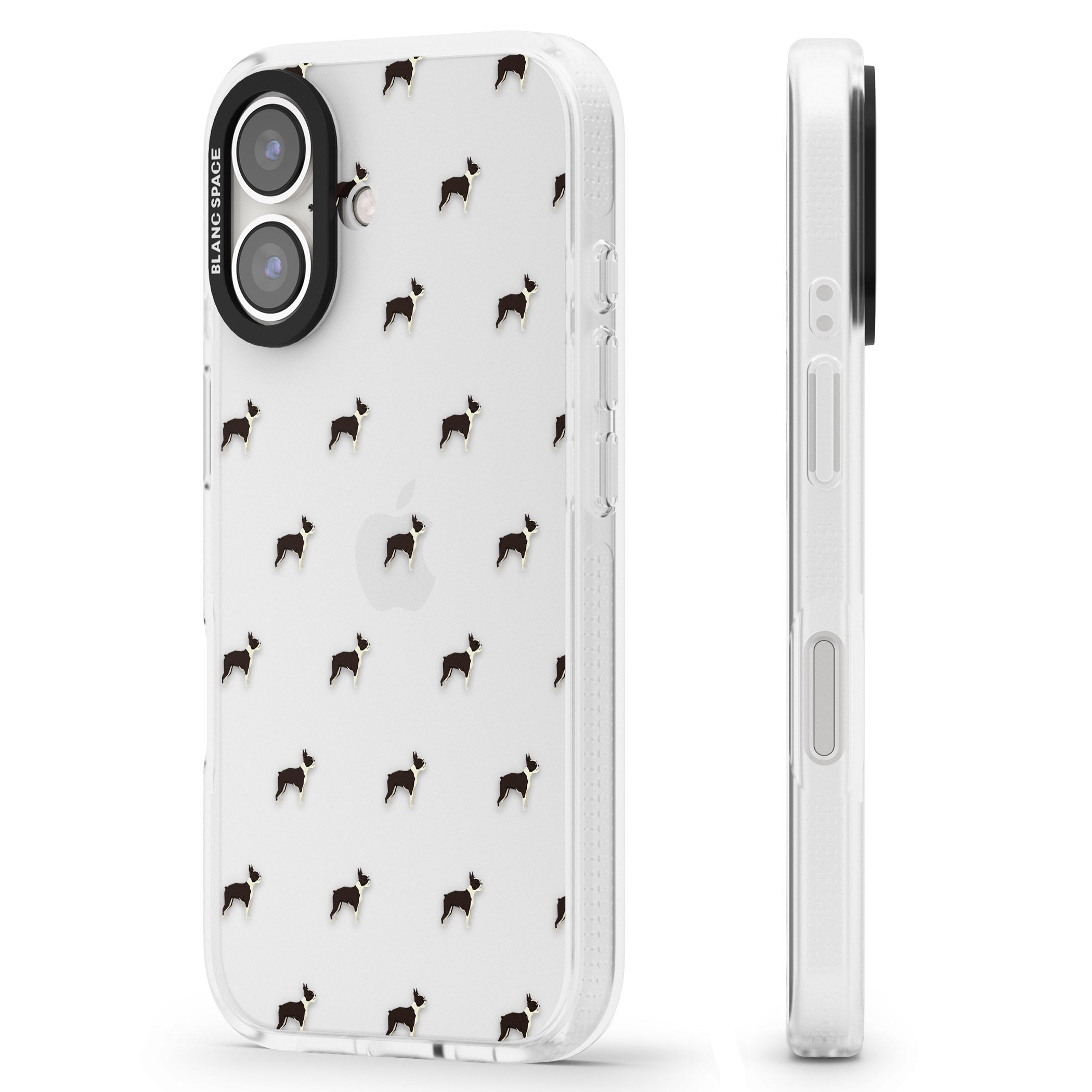 Boston Terrier Dog Pattern Clear iPhone 16 / 16 Plus Clear Case Impact Air - Blanc Space