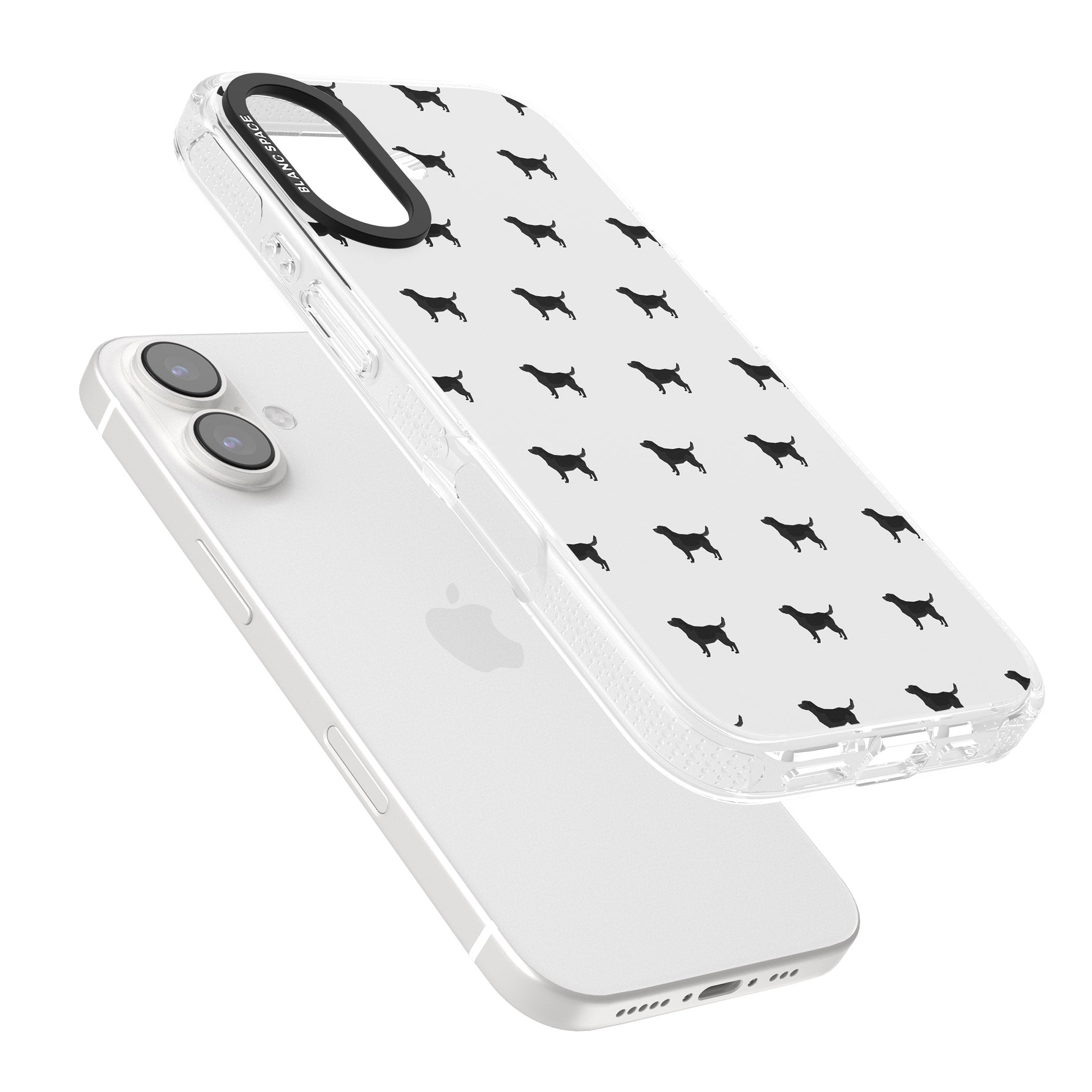 Black Labrador Dog Pattern iPhone 16 / 16 Plus Clear Case Impact Air - Blanc Space