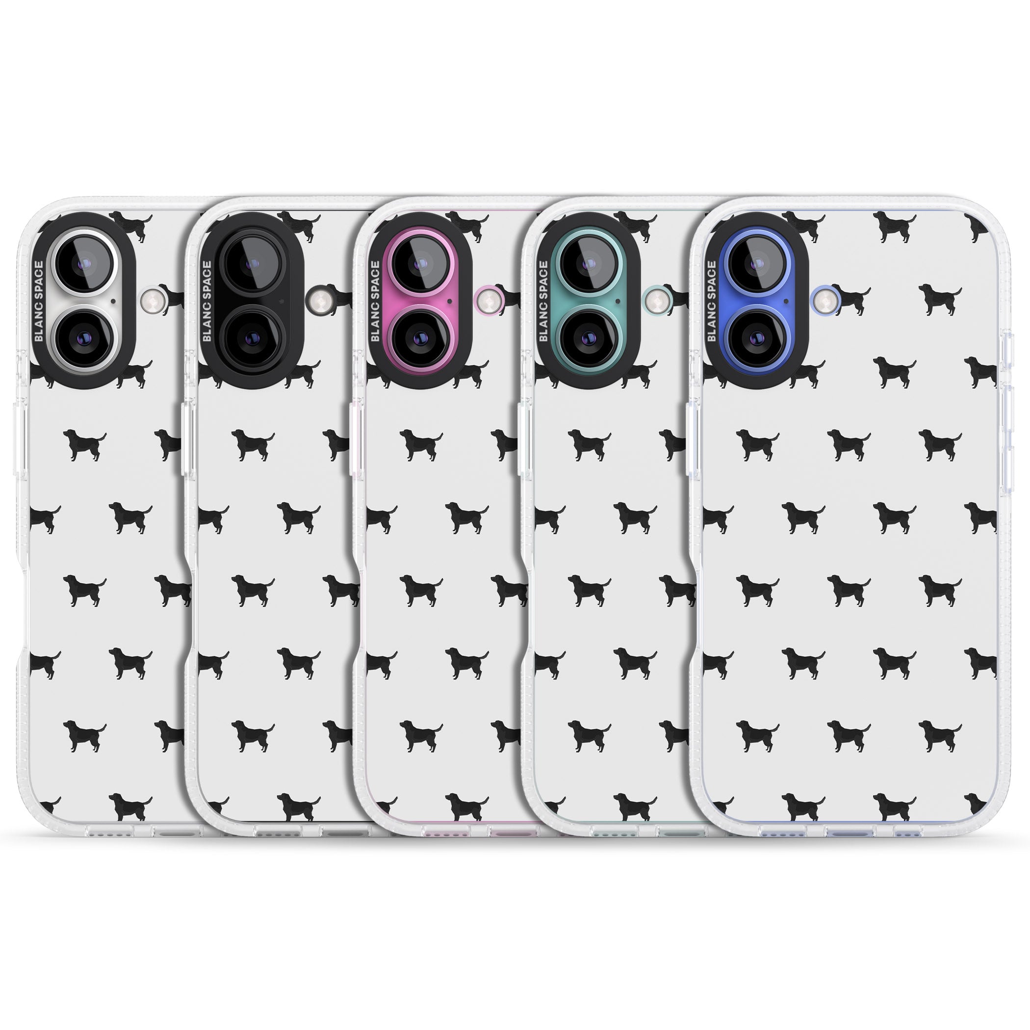 Black Labrador Dog Pattern iPhone 16 / 16 Plus Clear Case Impact Air - Blanc Space
