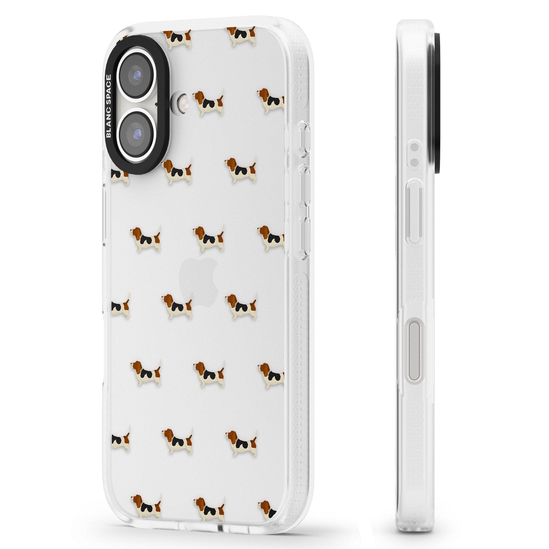 Basset Hound Dog Pattern Clear iPhone 16 / 16 Plus Clear Case Impact Air - Blanc Space