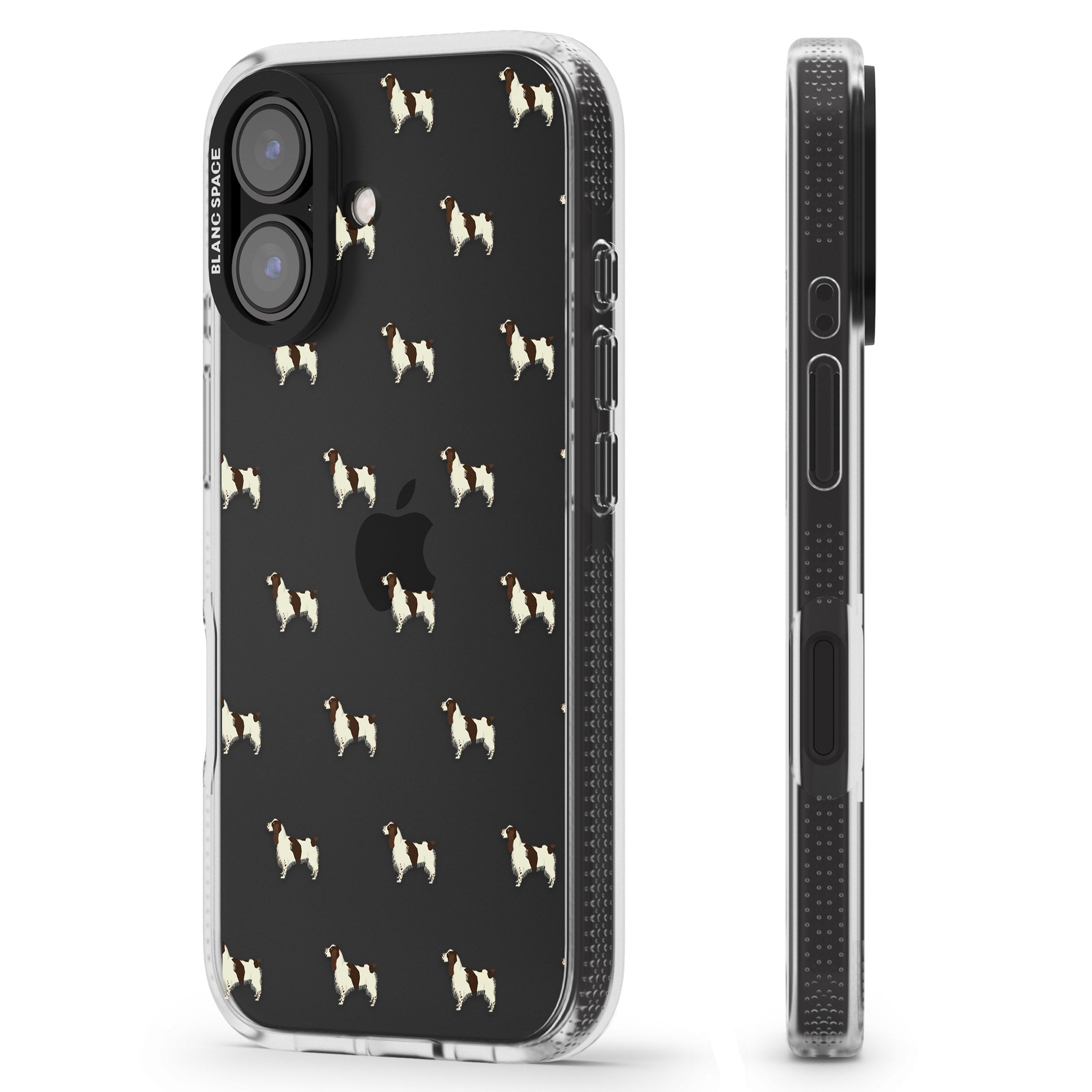 English Springer Spaniel Dog Pattern Clear iPhone 16 / 16 Plus Clear Case Impact Air - Blanc Space