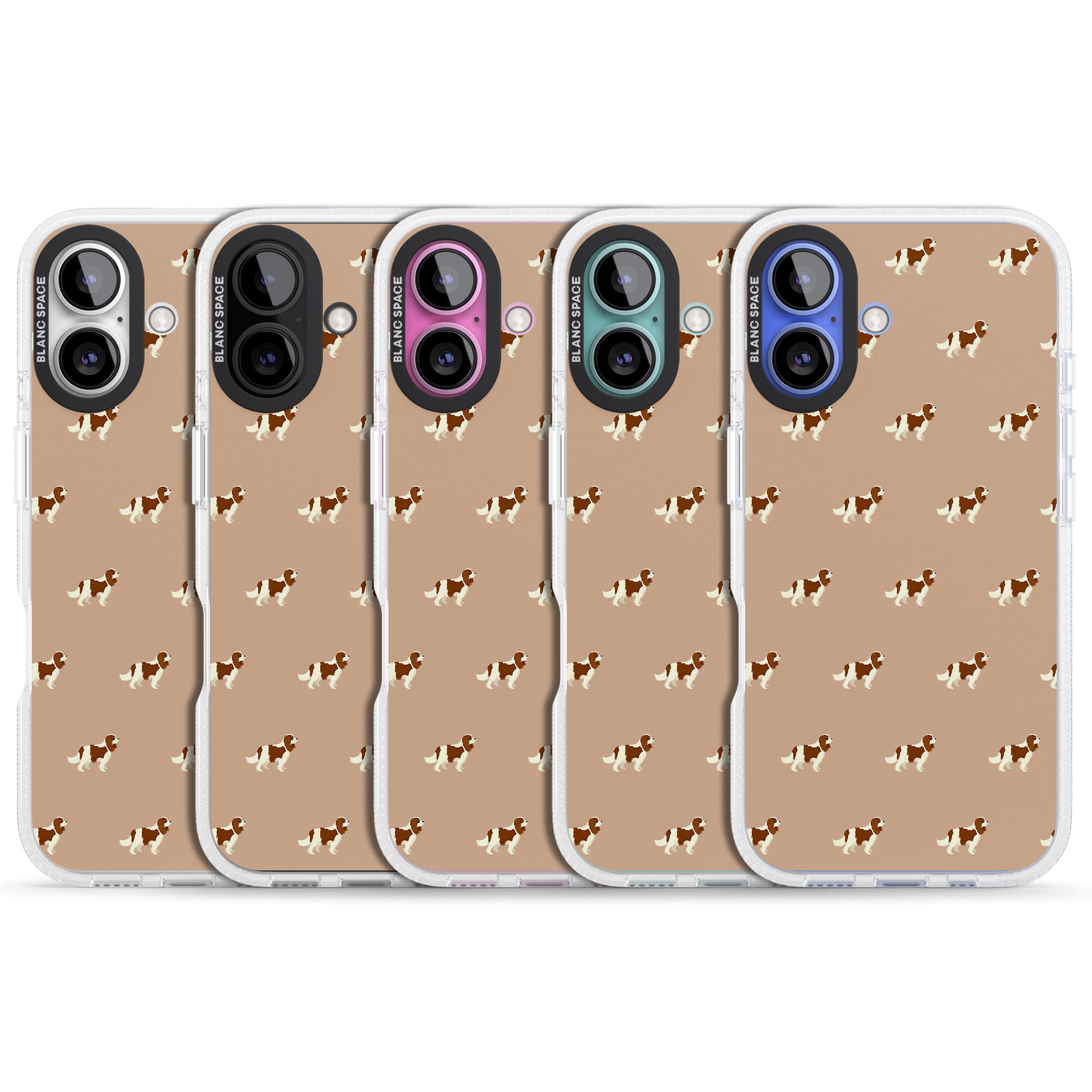 Cavalier King Charles Spaniel Pattern iPhone 16 / 16 Plus Clear Case Impact Air - Blanc Space