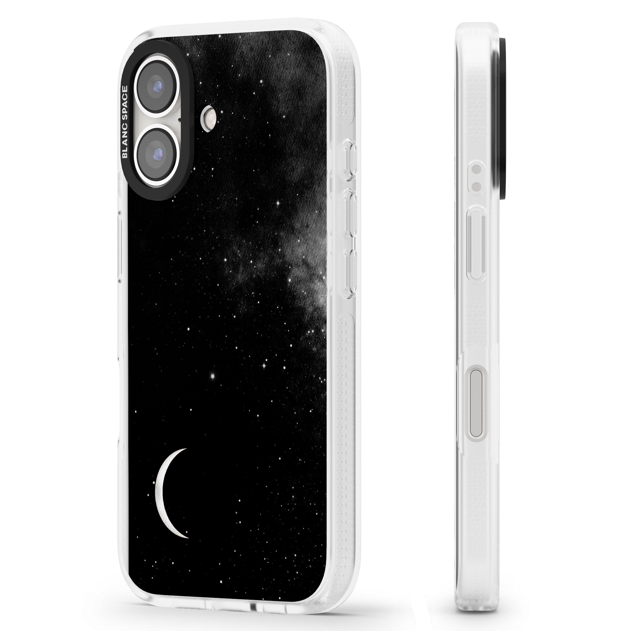 Night Sky Galaxies: Crescent Moon iPhone 16 / 16 Plus Clear Case Impact Air - Blanc Space
