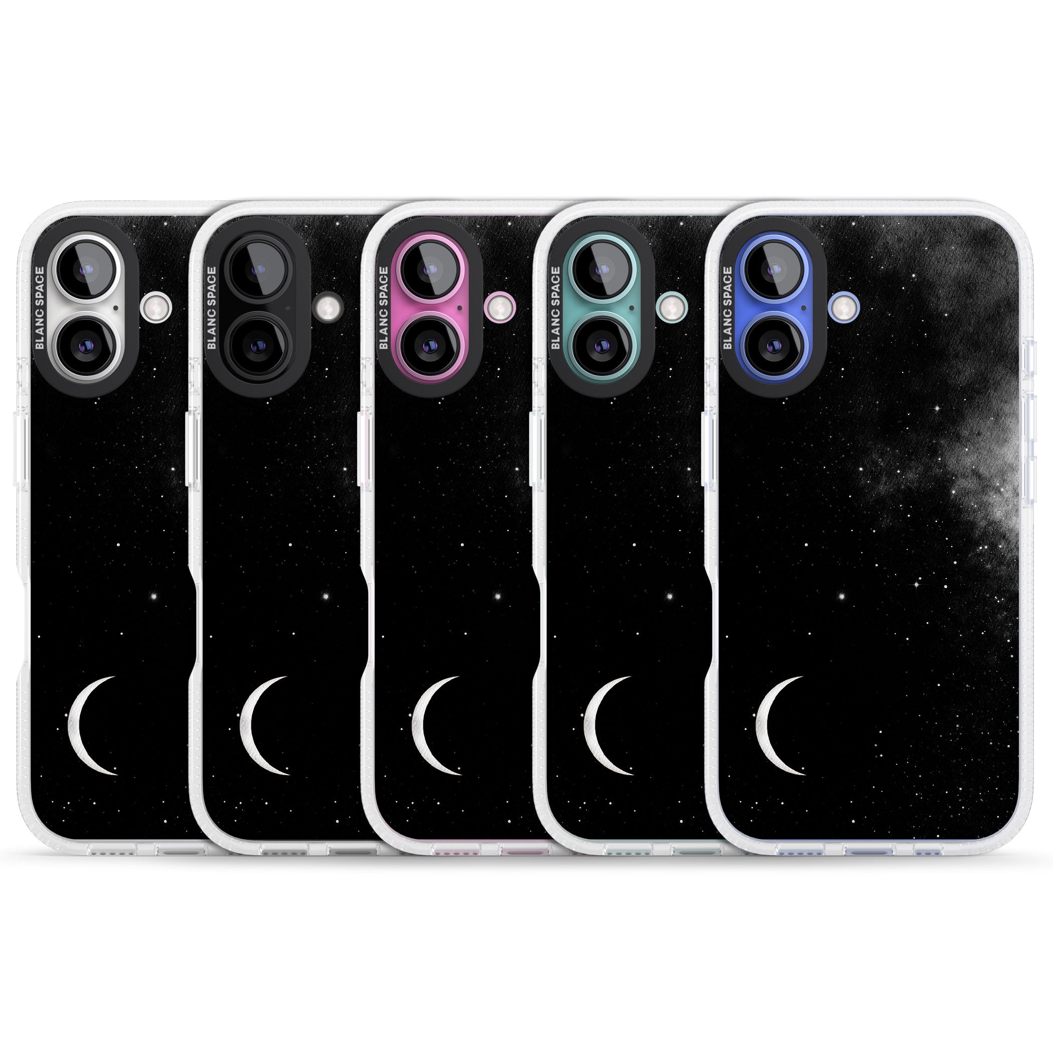 Night Sky Galaxies: Crescent Moon iPhone 16 / 16 Plus Clear Case Impact Air - Blanc Space