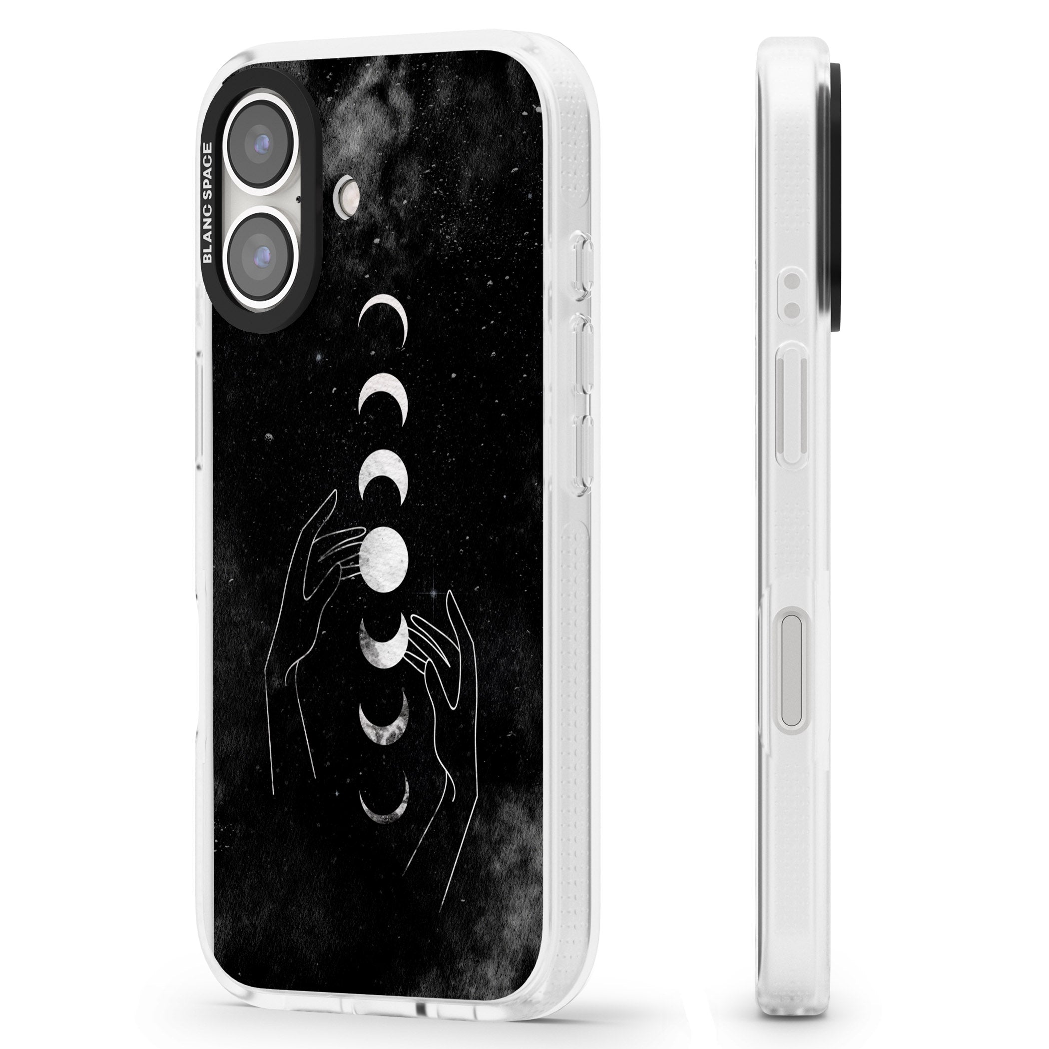 Moon Phases and Hands iPhone 16 / 16 Plus Clear Case Impact Air - Blanc Space