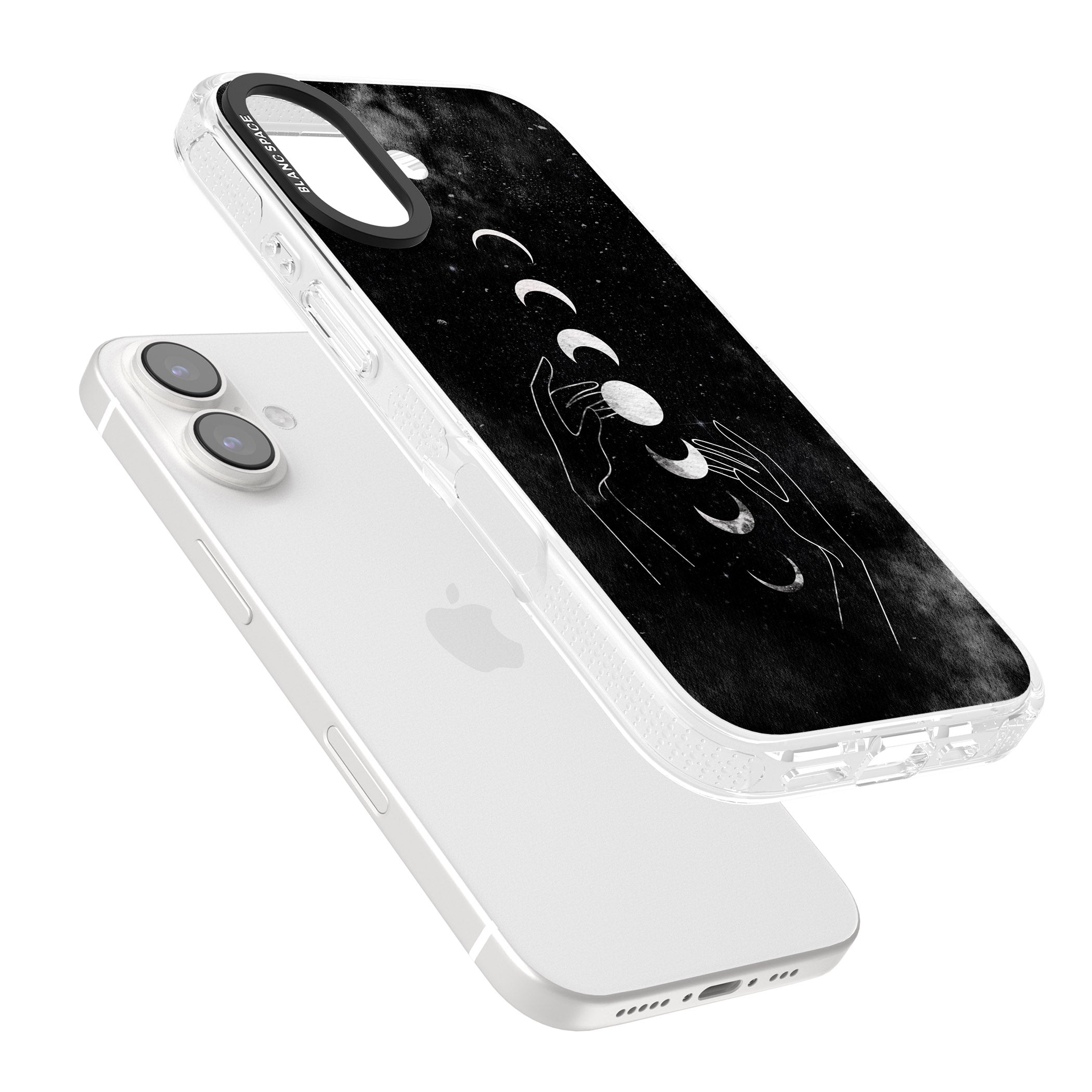 Moon Phases and Hands iPhone 16 / 16 Plus Clear Case Impact Air - Blanc Space