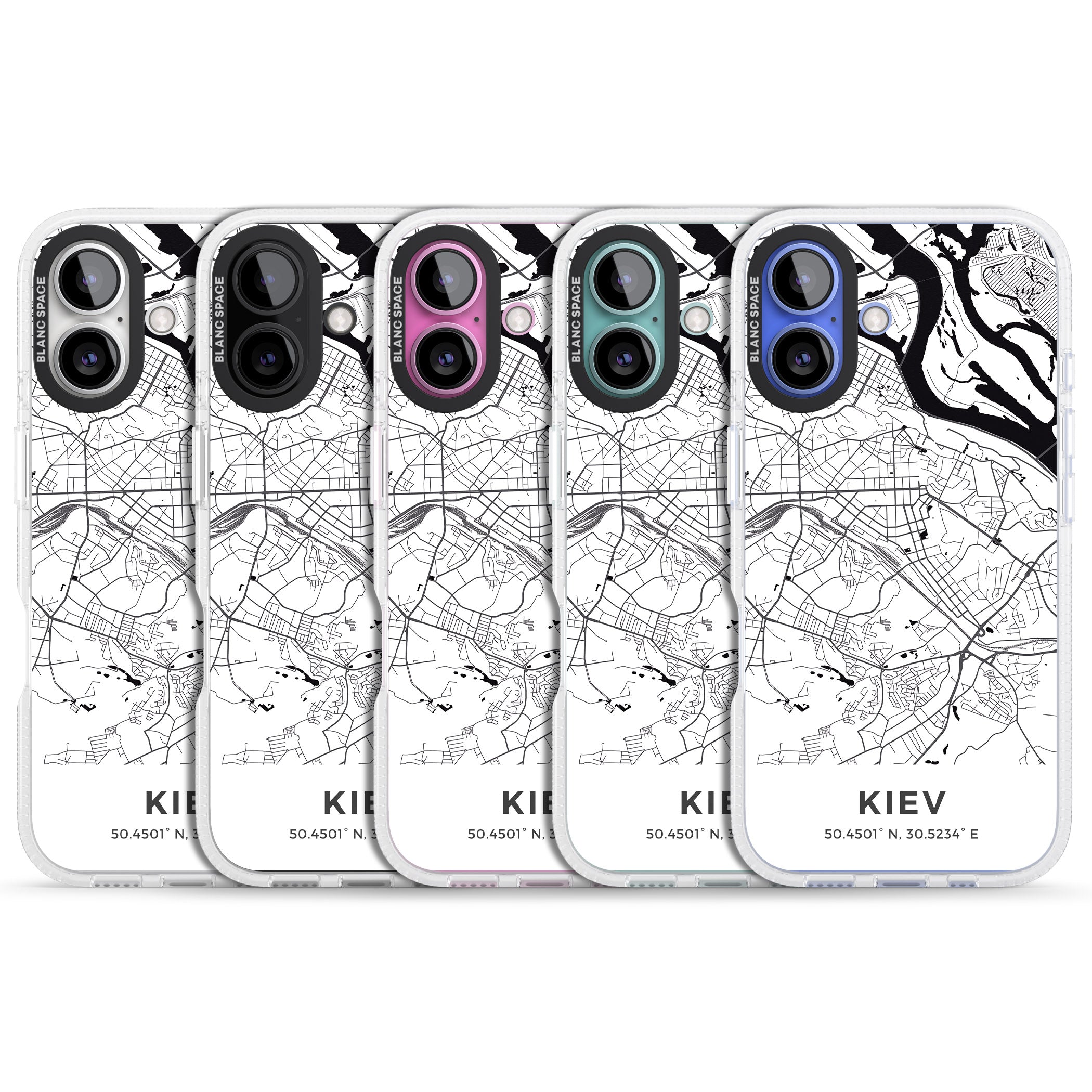 Map of Kiev, Ukraine iPhone 16 / 16 Plus Clear Case Impact Air - Blanc Space