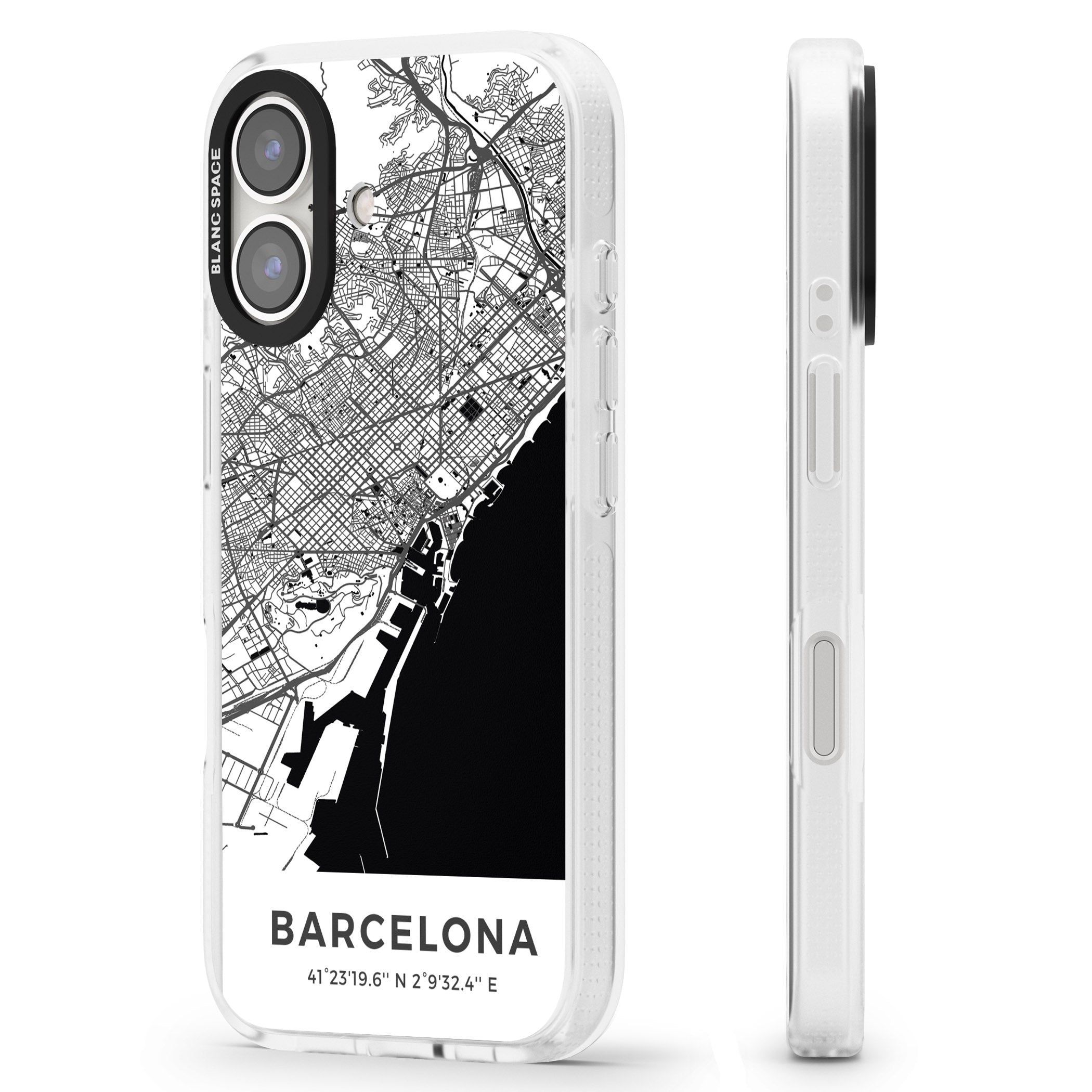 Map of Barcelona, Spain iPhone 16 / 16 Plus Clear Case Impact Air - Blanc Space