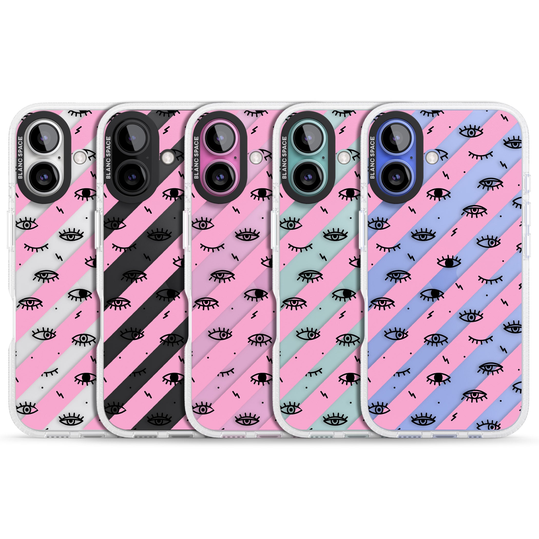 Pink Stripe Eyes iPhone 16 / 16 Plus Clear Case Impact Air - Blanc Space