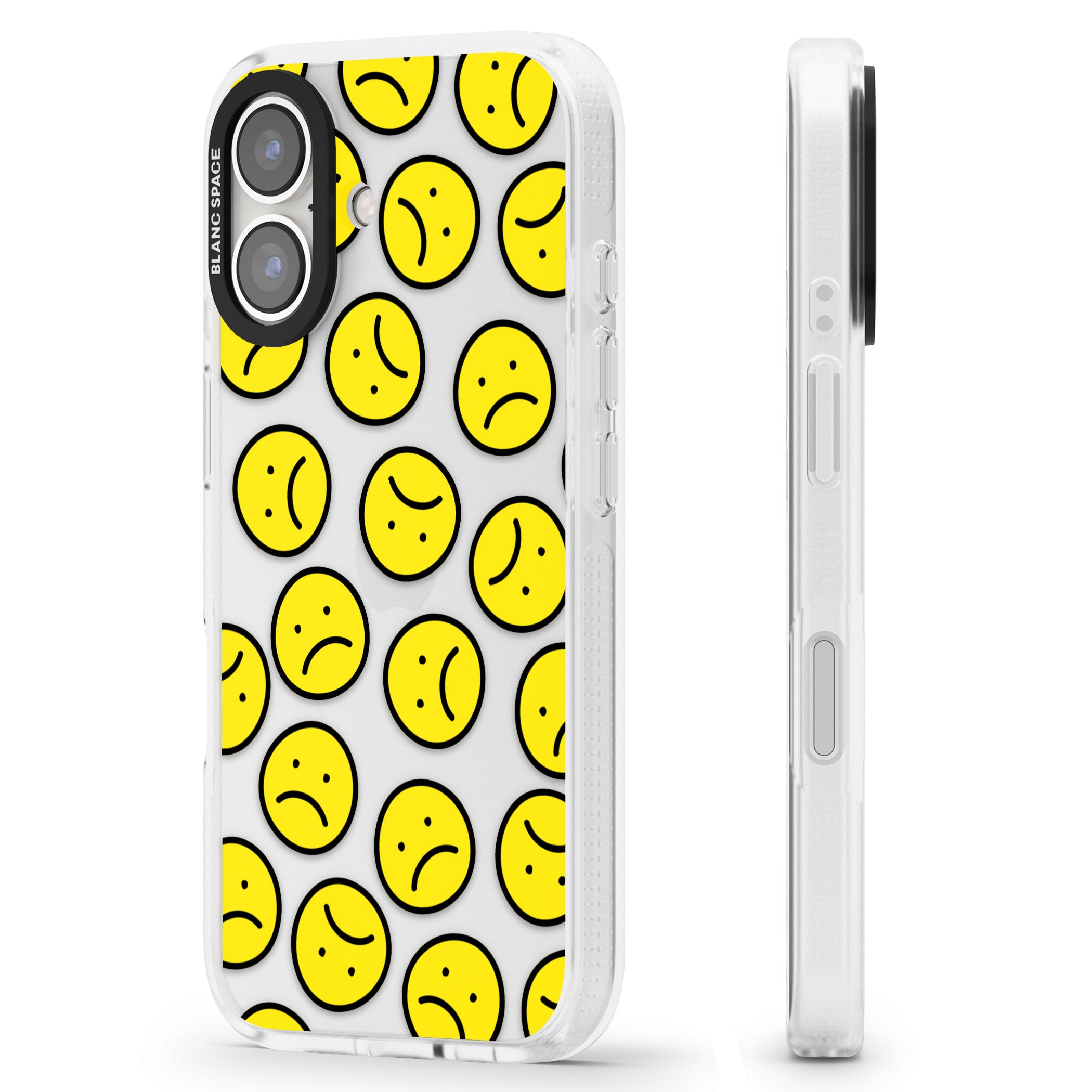 Sad Face Clear Pattern iPhone 16 / 16 Plus Clear Case Impact Air - Blanc Space
