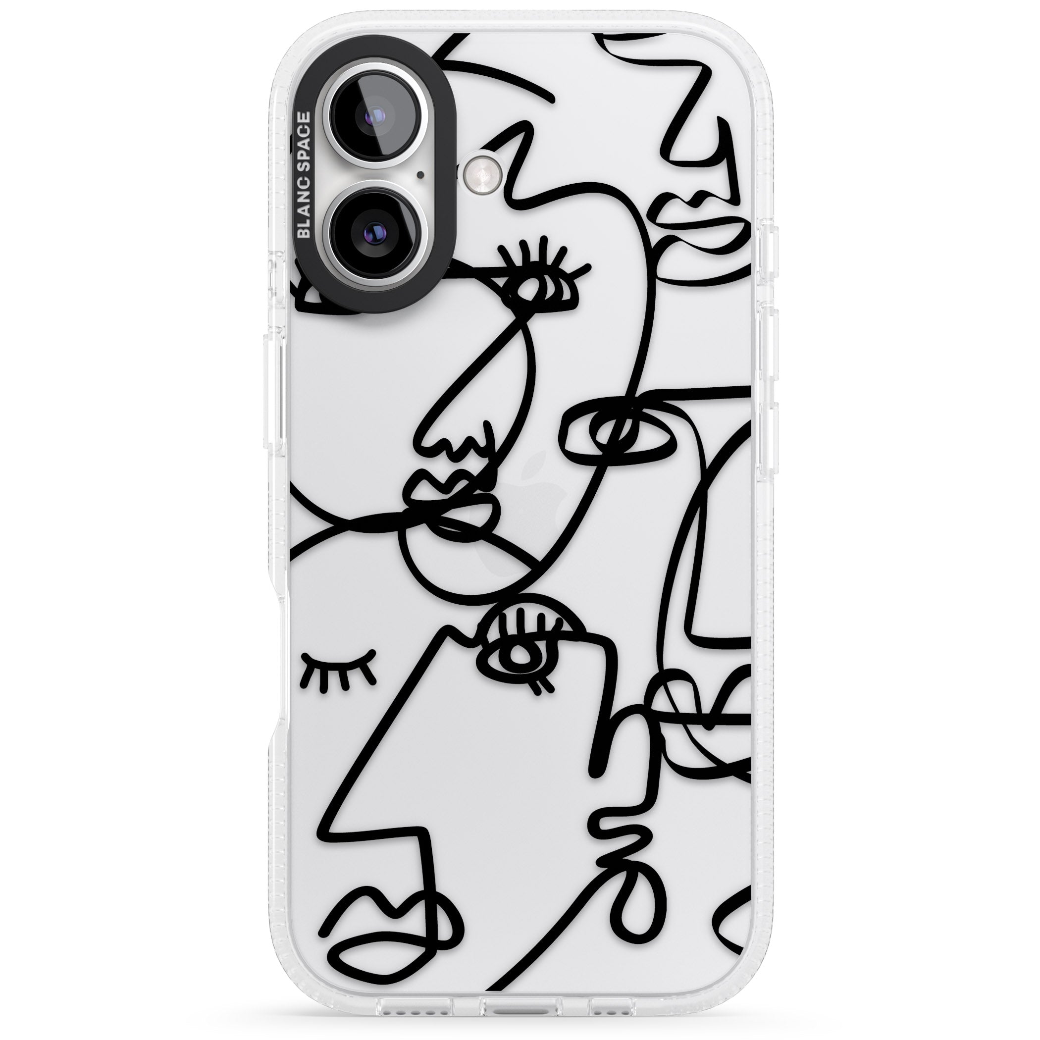 Abstract Continuous Line Faces Black on Clear iPhone 16 / 16 Plus Clear Case Impact Air - Blanc Space